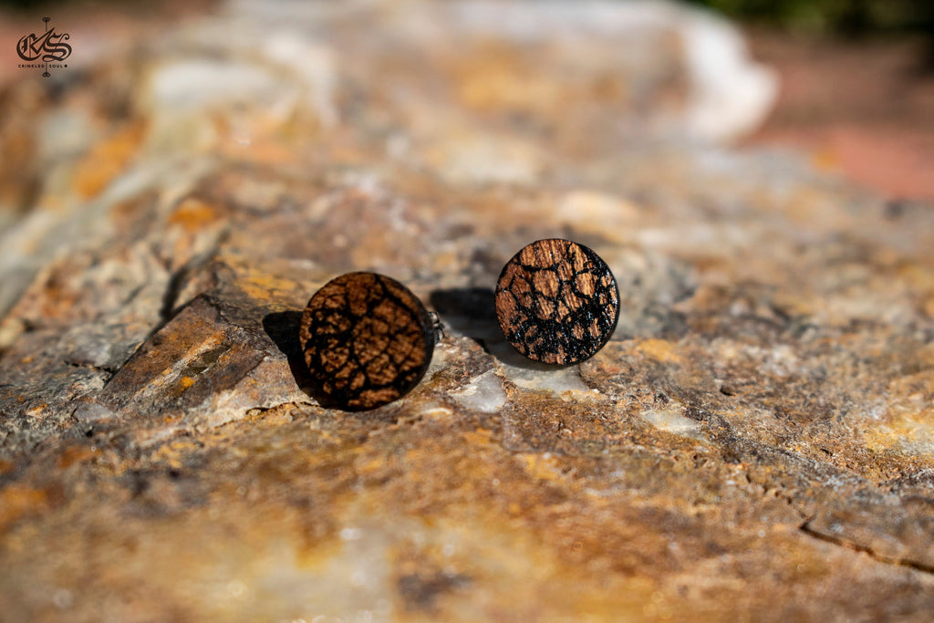 Abstract Mahogany Studs: Laser Cut Wooden Earrings (10mm)