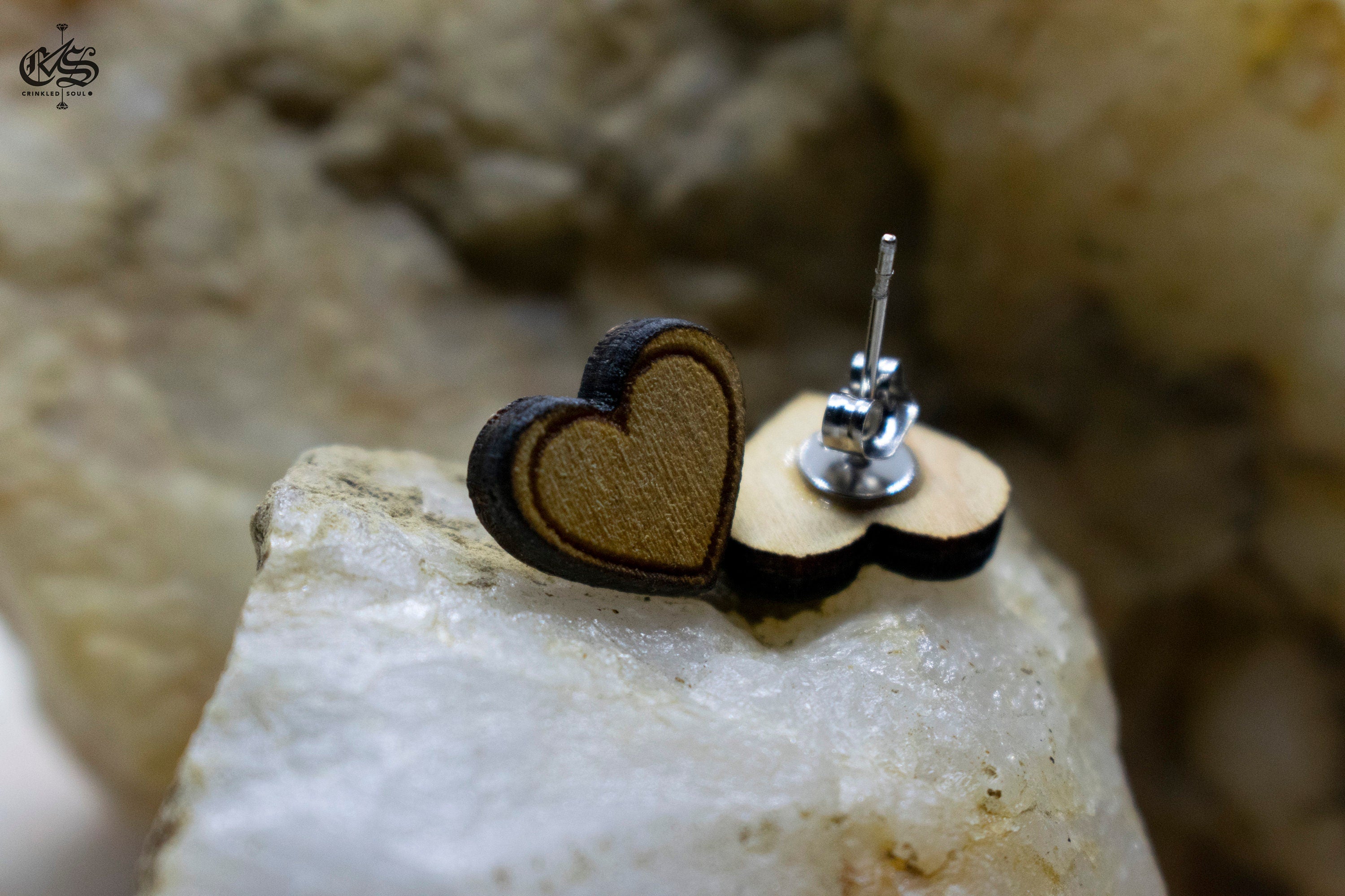 Spruce Wood Heart Stud Earrings: Minimalist Jewellery