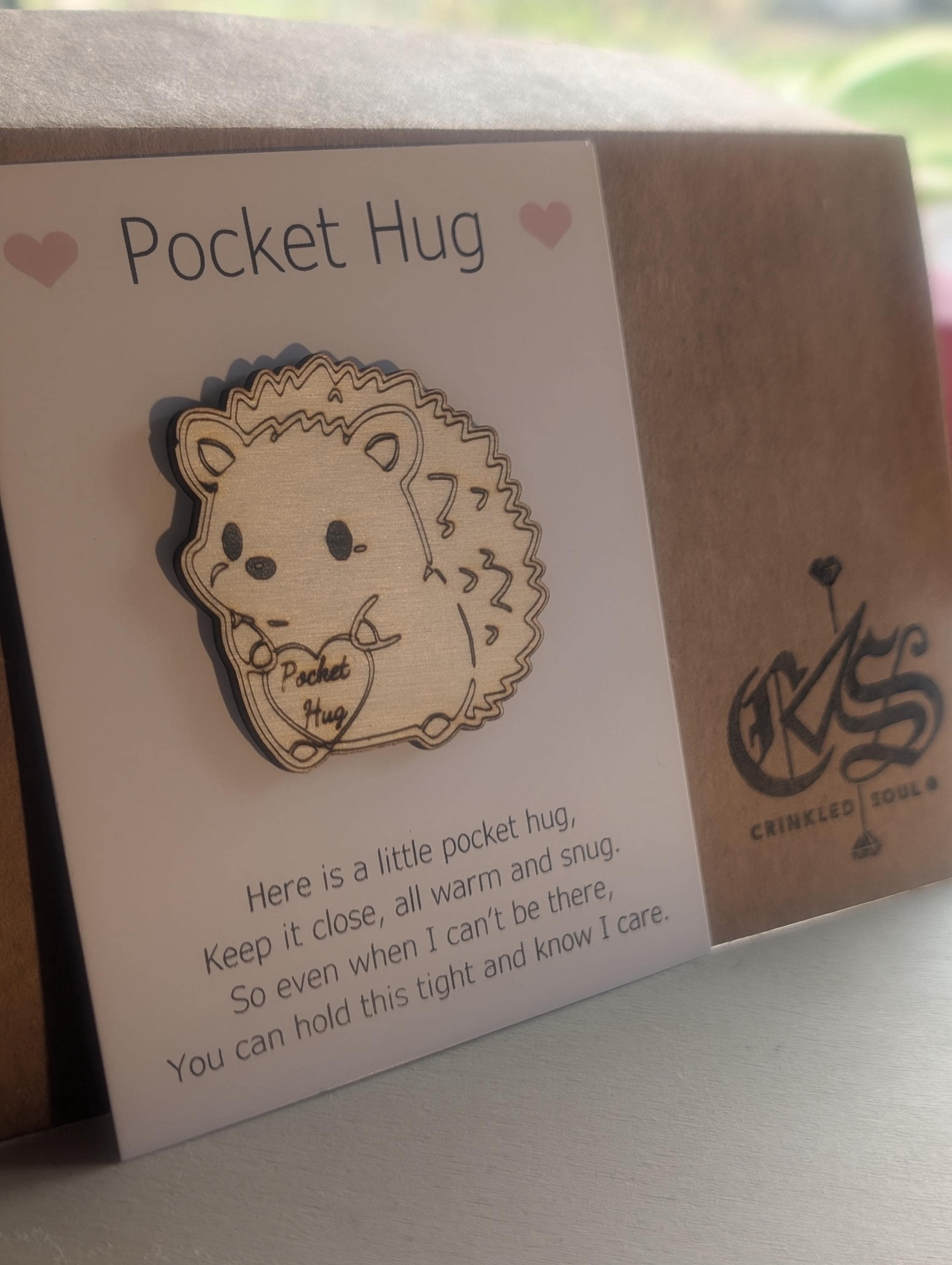 Wooden Hedgehog Pocket Hug: Love Token Gift