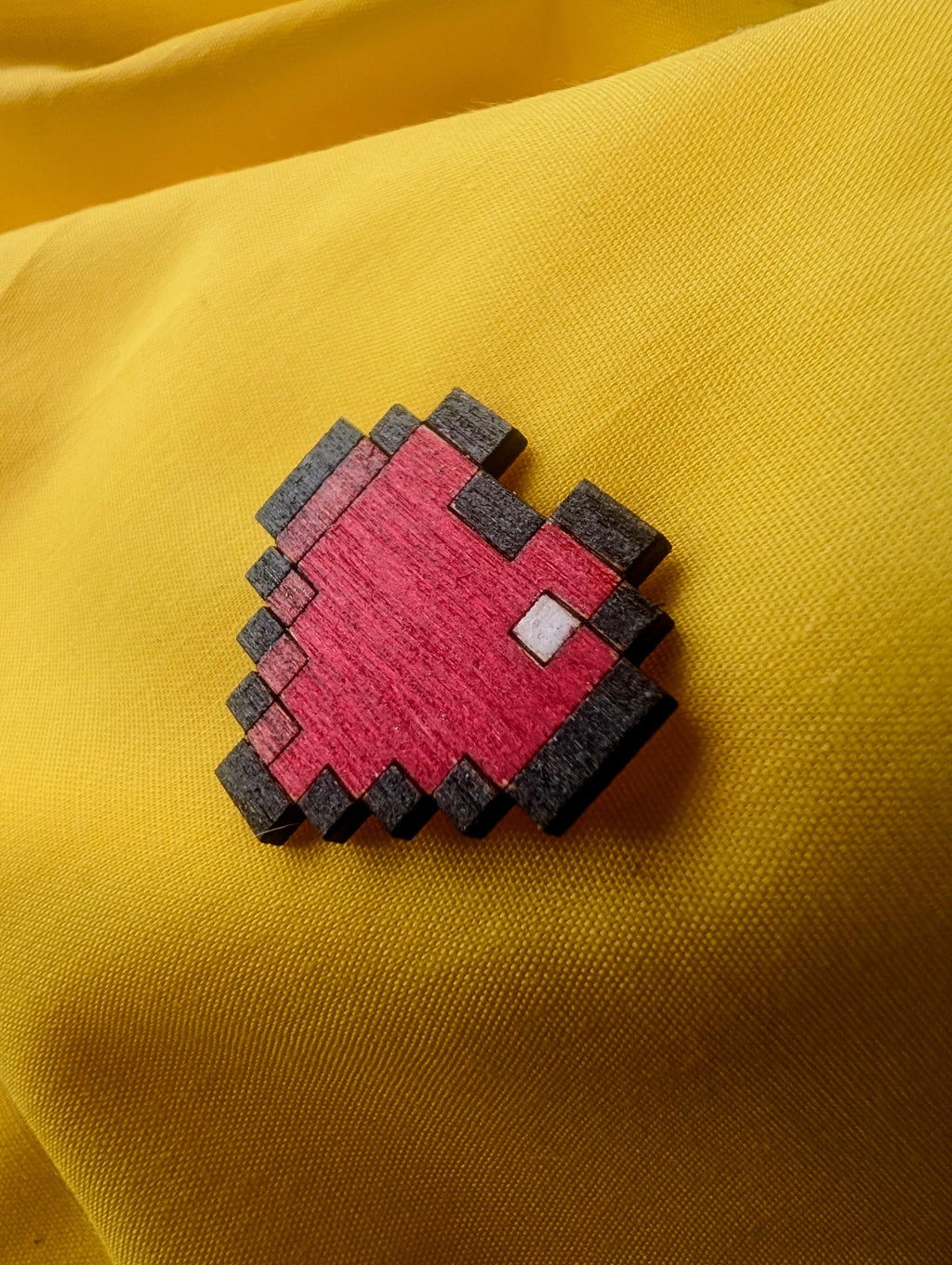 Wooden Pixel Heart Pin Badge: Retro Gamer Gift