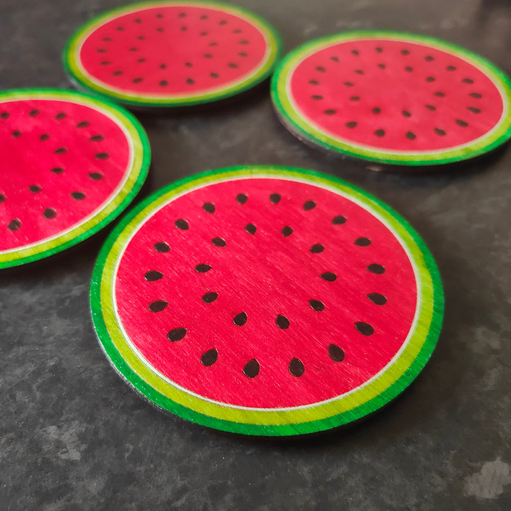Wooden Watermelon Coasters: Summer Fruit Coasters, Set of 4