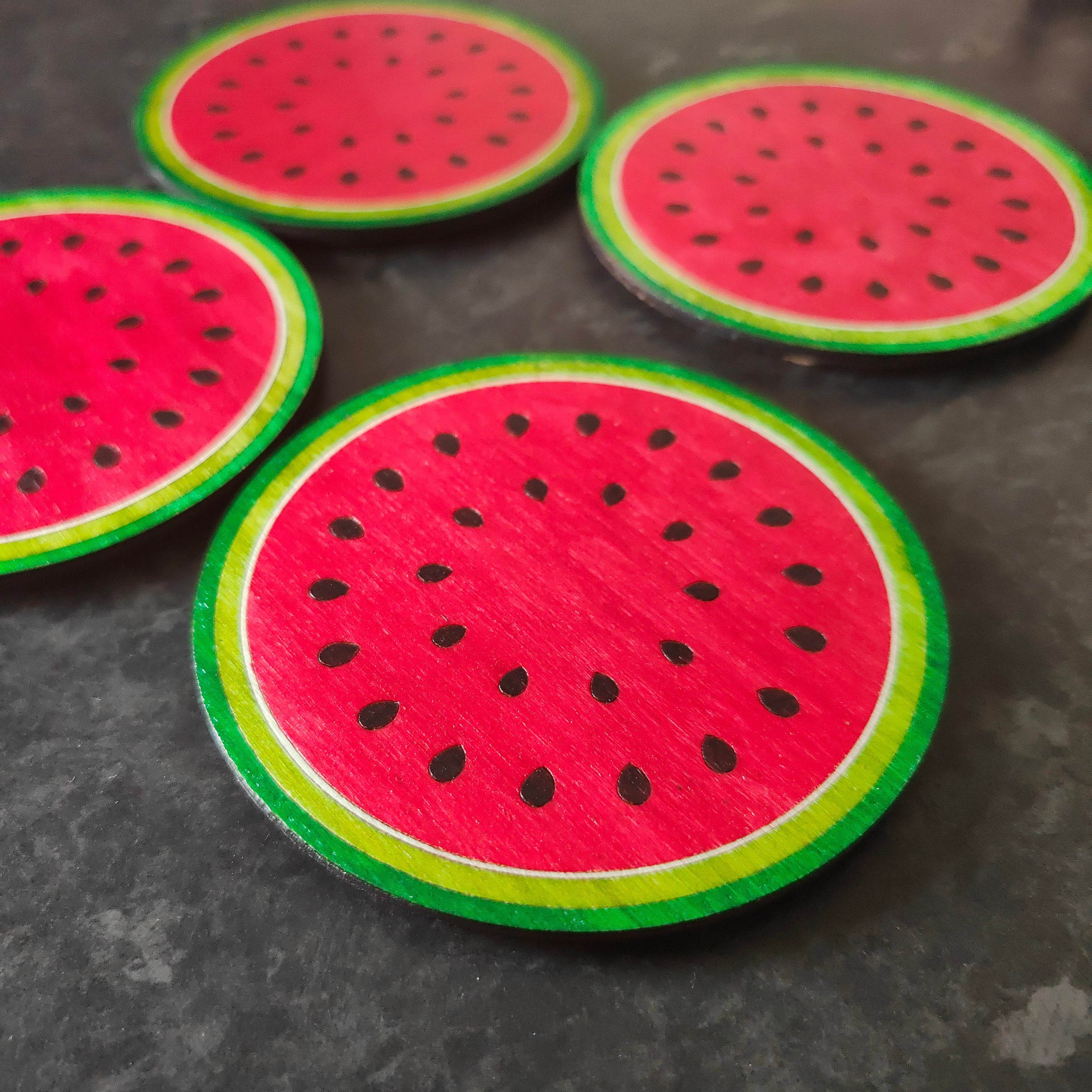 Wooden Watermelon Coasters: Summer Fruit Coasters, Set of 4