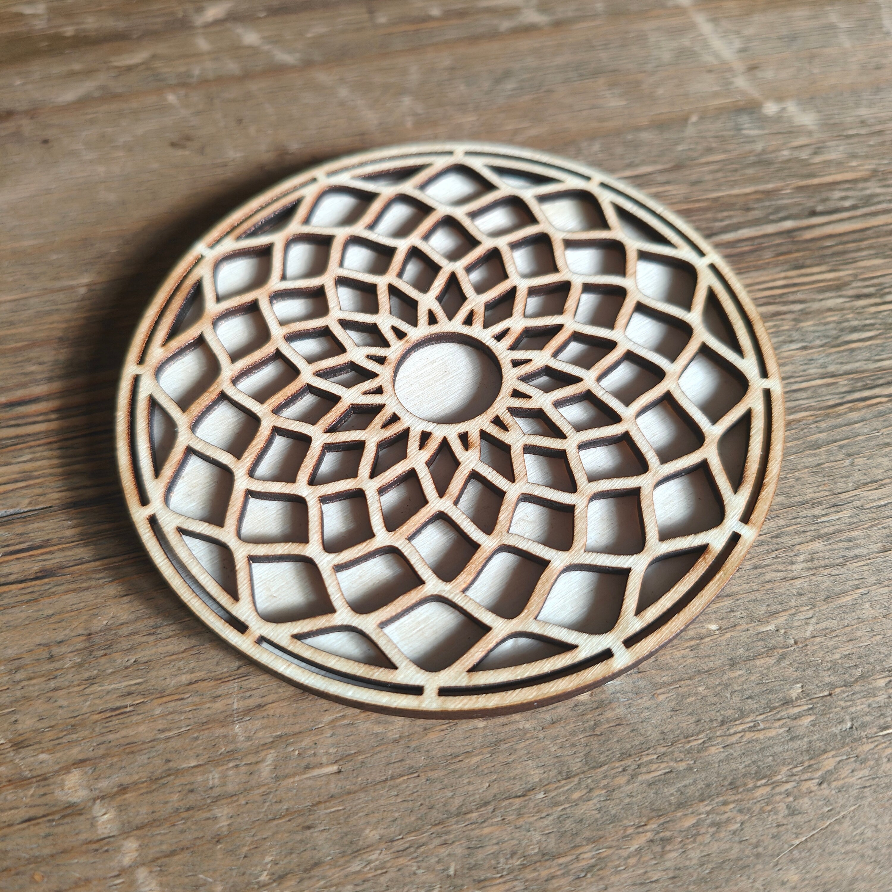 Geometric Mandala Wooden Coasters: Spiritual Home Decor, Set of 4