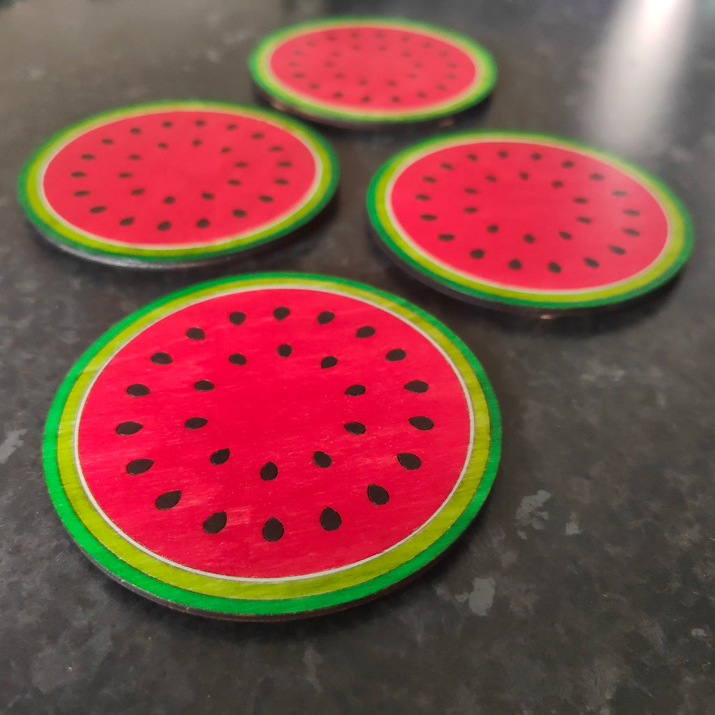 Wooden Watermelon Coasters: Summer Fruit Coasters, Set of 4