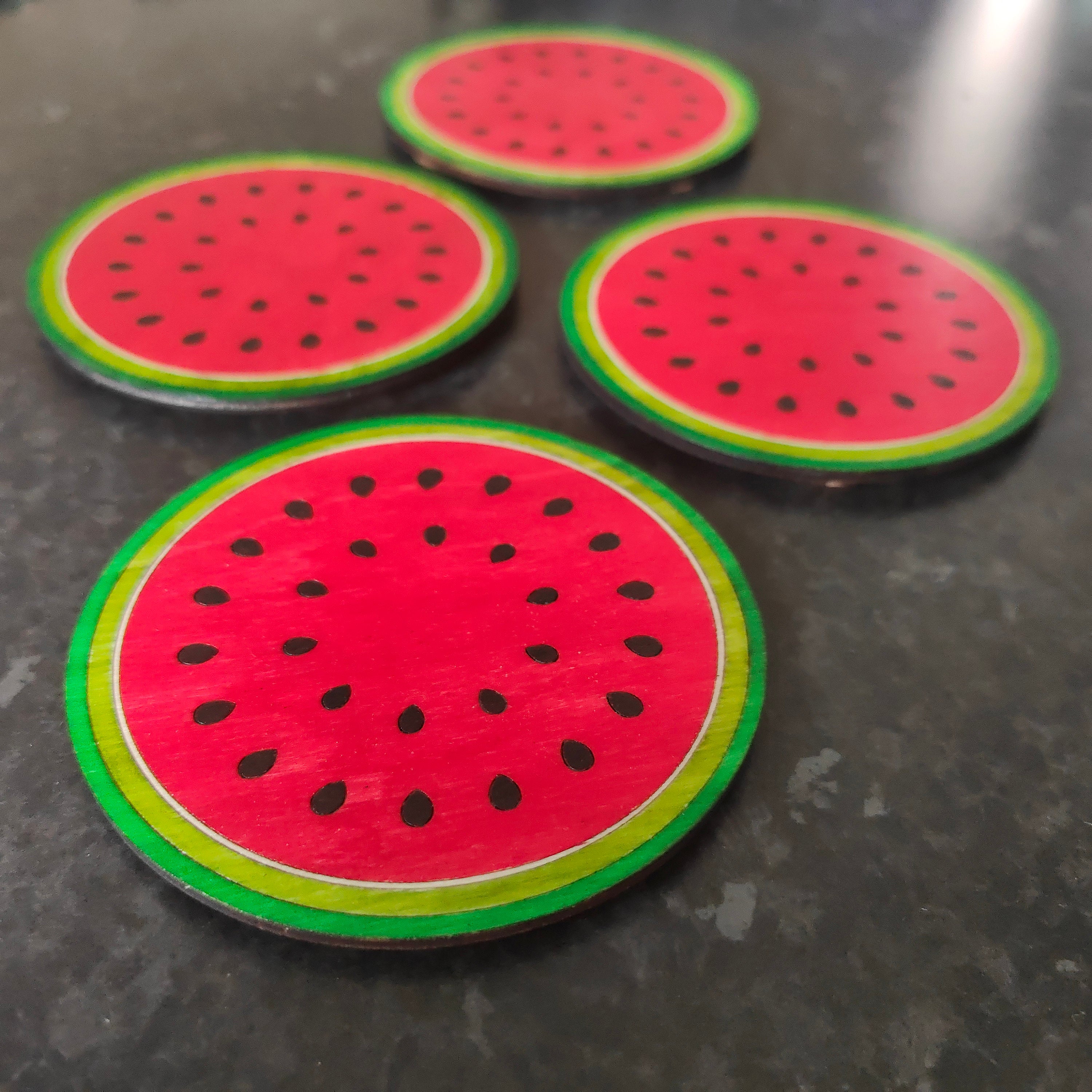 Wooden Watermelon Coasters: Summer Fruit Coasters, Set of 4