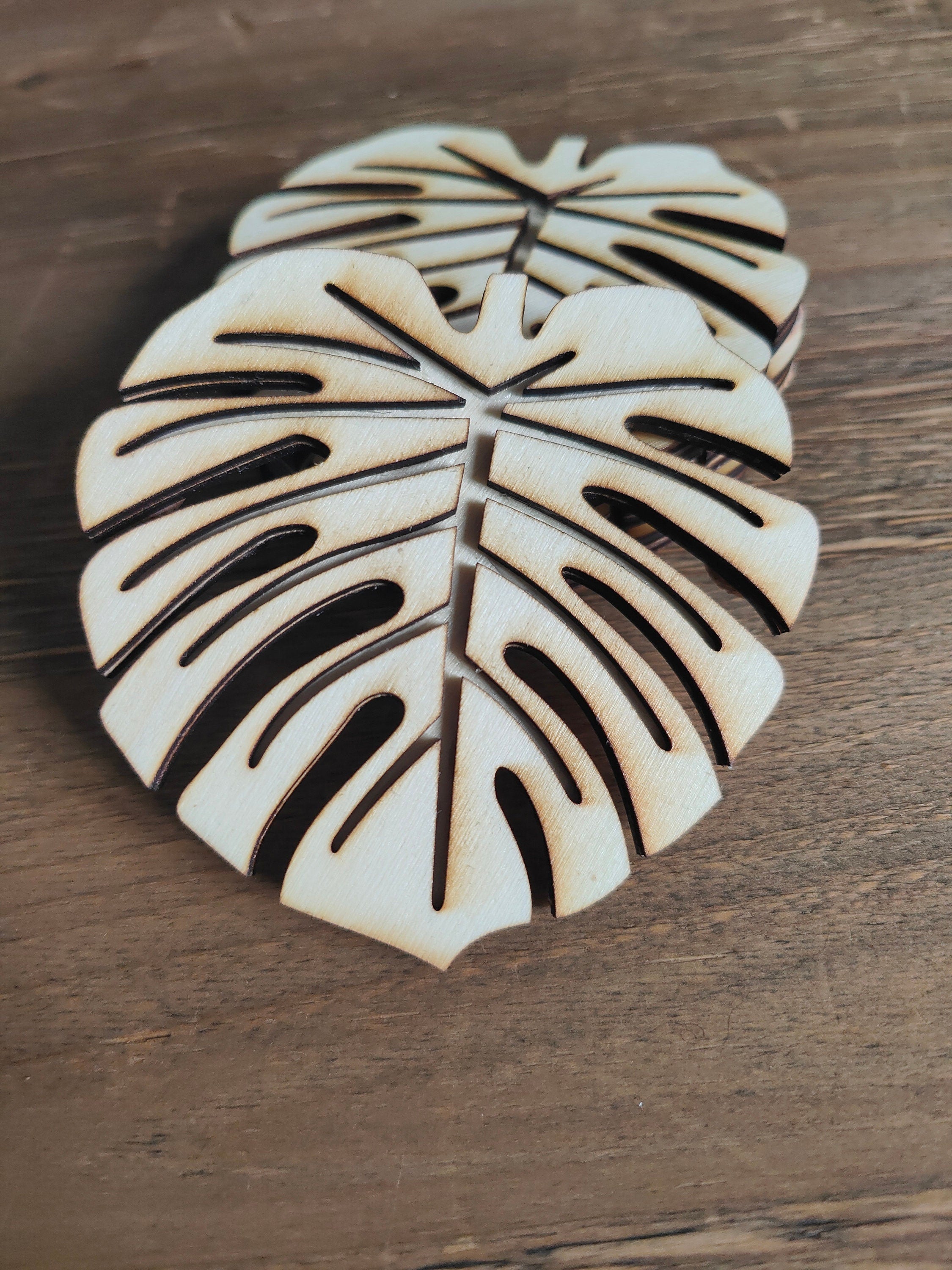Wooden Monstera Leaf Coasters: Summer Drinkware, Set of 4
