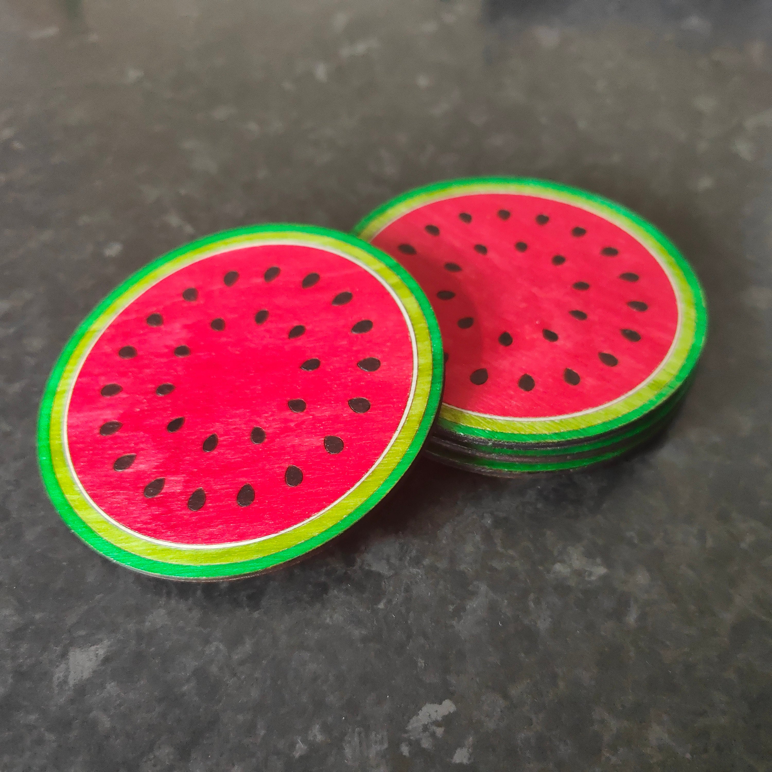 Wooden Watermelon Coasters: Summer Fruit Coasters, Set of 4