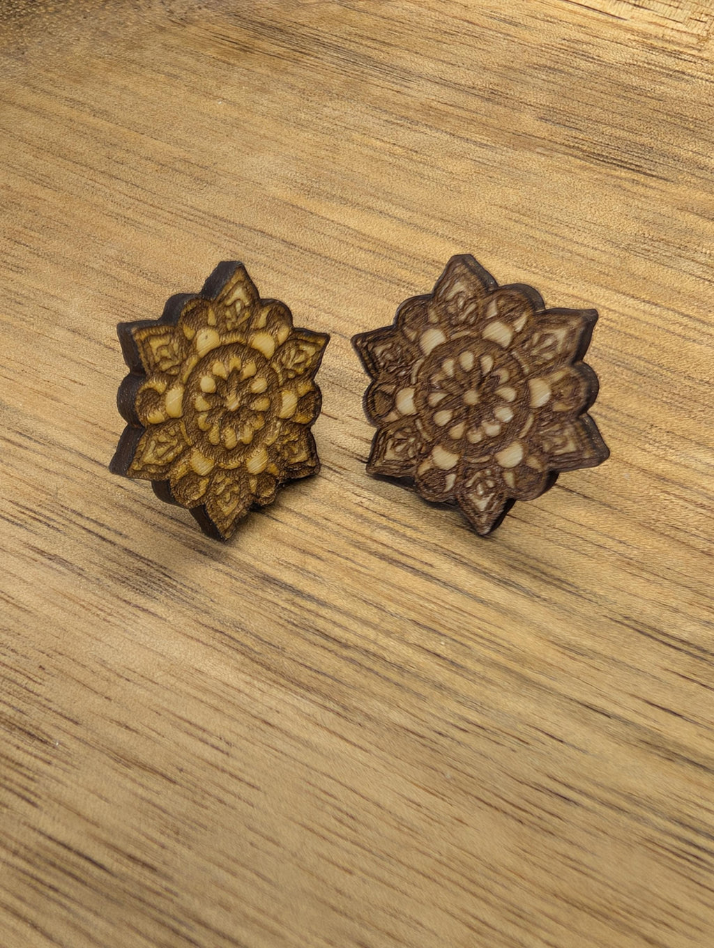 Laser Cut Wooden Mandala Stud Earrings: Spiritual Jewellery Gift