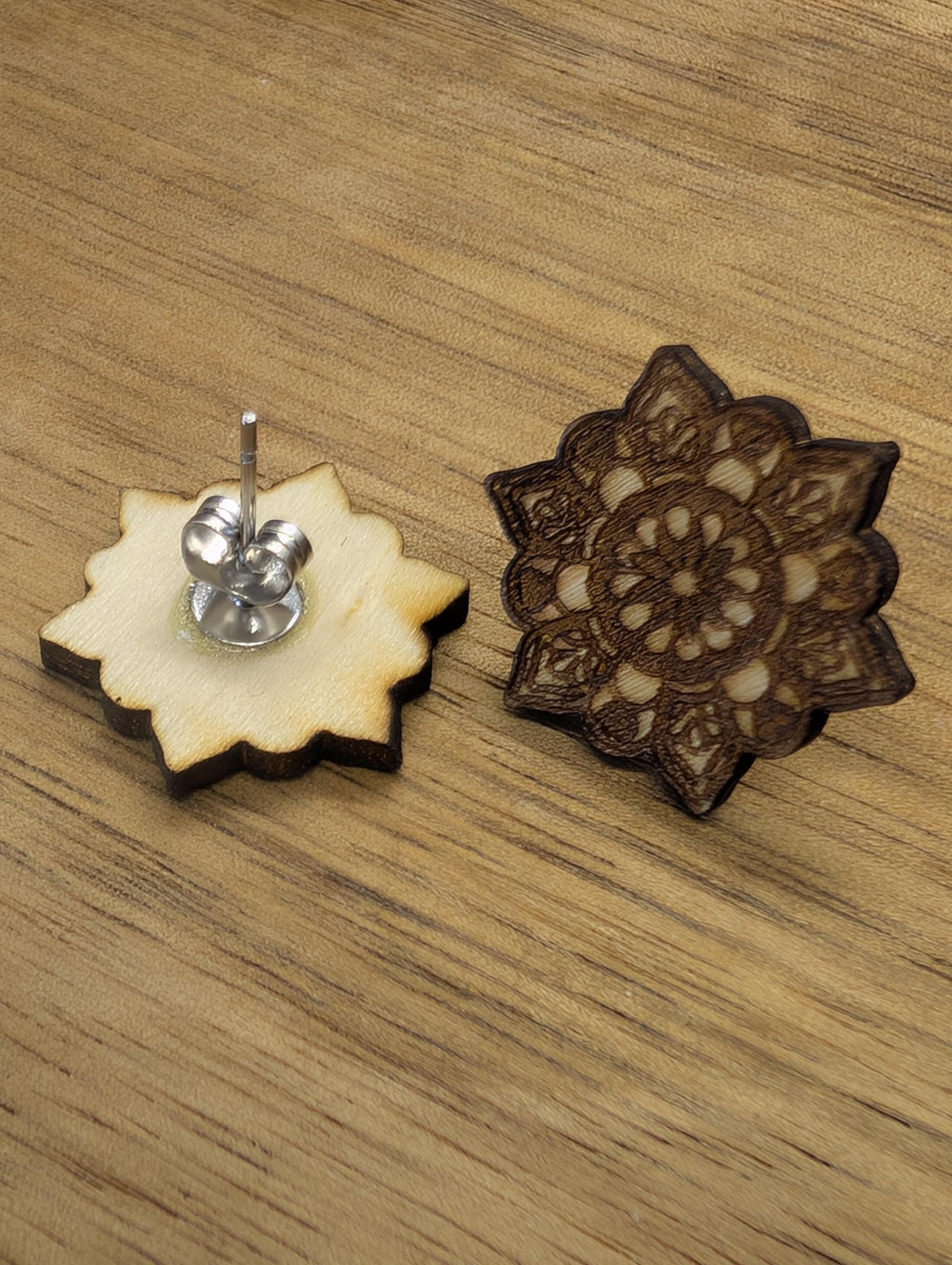 Laser Cut Wooden Mandala Stud Earrings: Spiritual Jewellery Gift