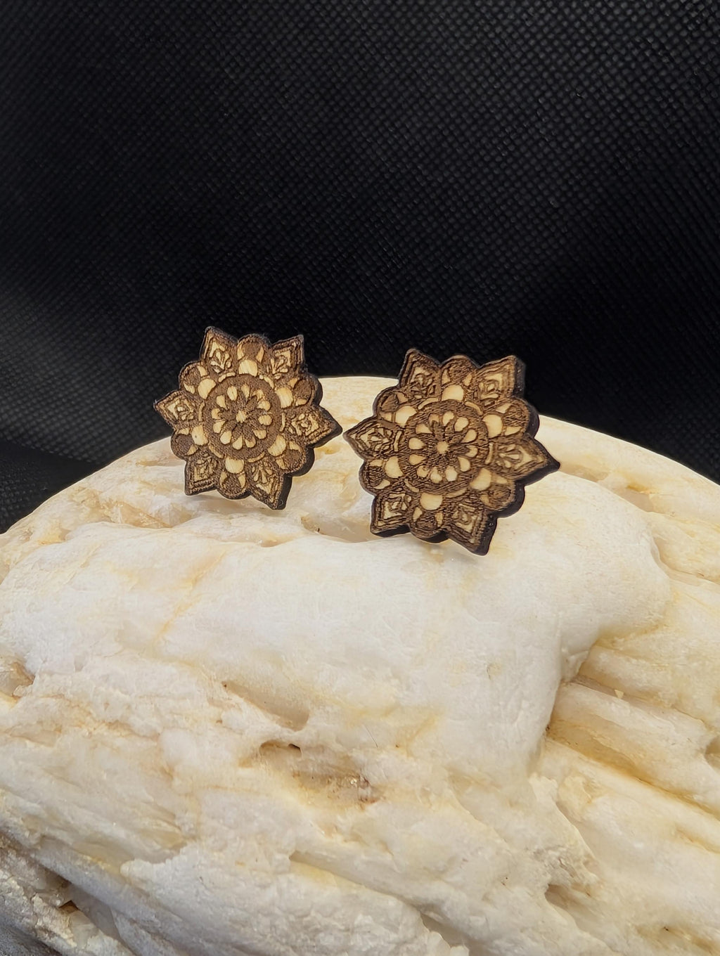 Laser Cut Wooden Mandala Stud Earrings: Spiritual Jewellery Gift