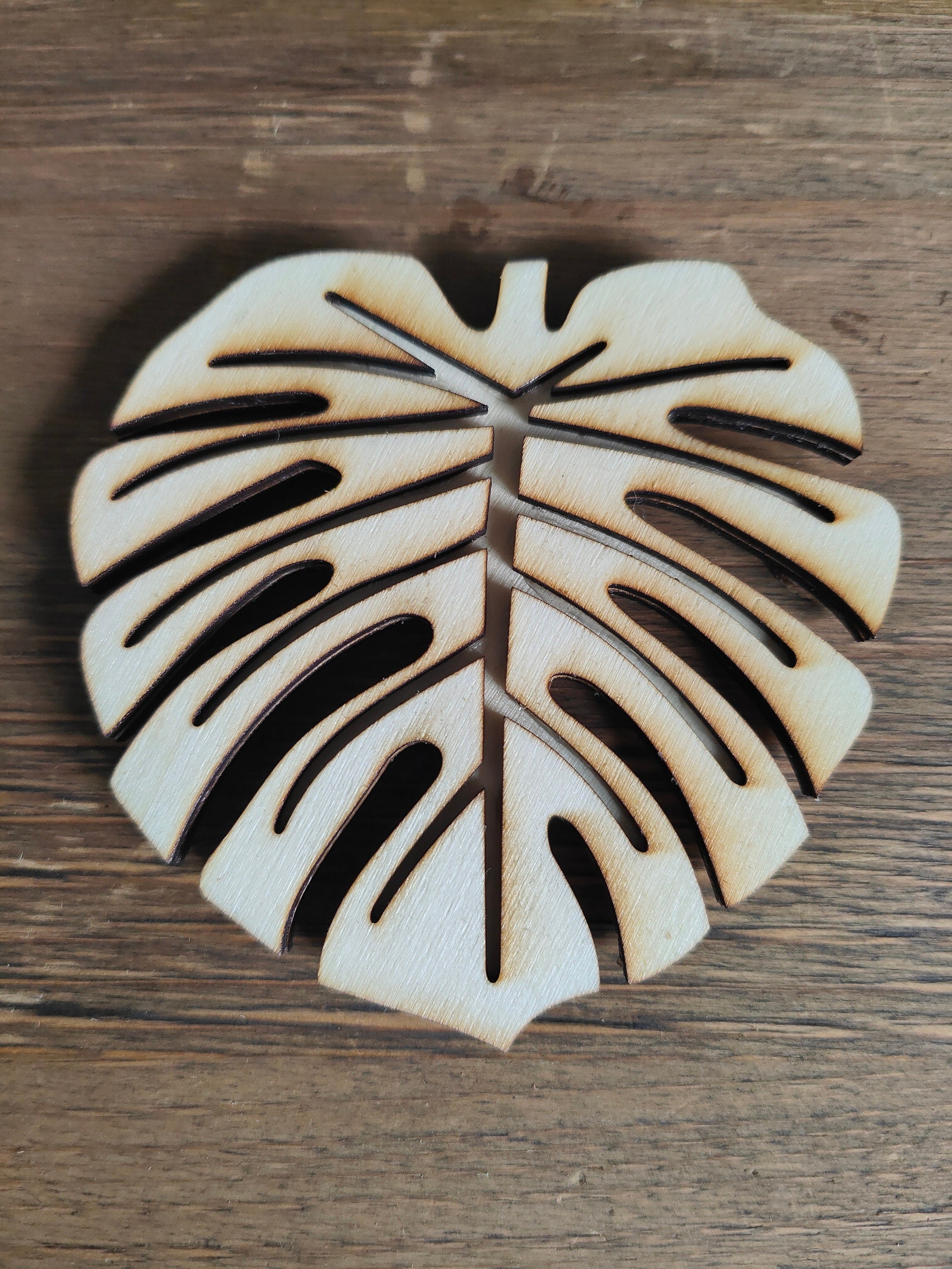 Wooden Monstera Leaf Coasters: Summer Drinkware, Set of 4