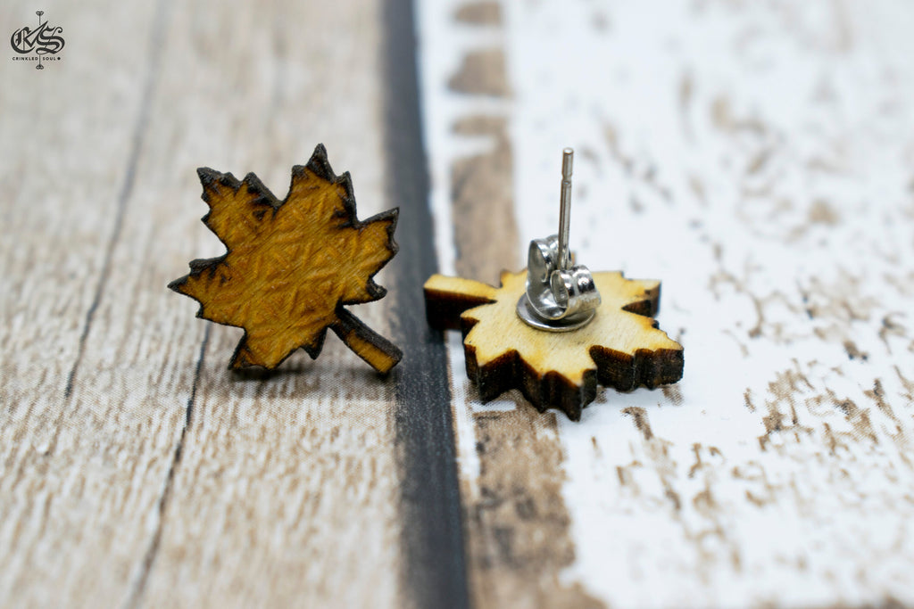 Geometric Leaf Earrings: Laser Cut Wood Studs