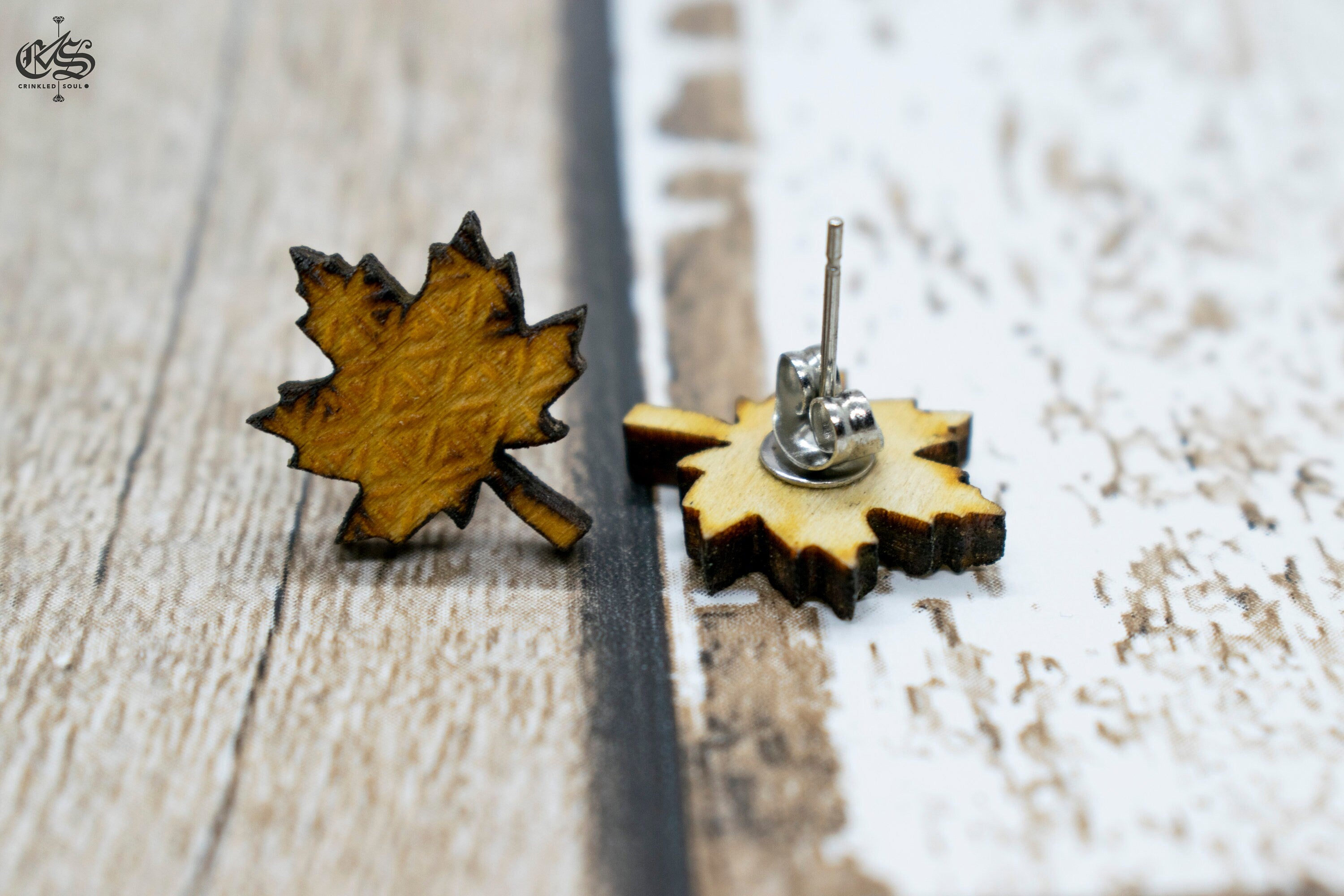 Geometric Leaf Earrings: Laser Cut Wood Studs
