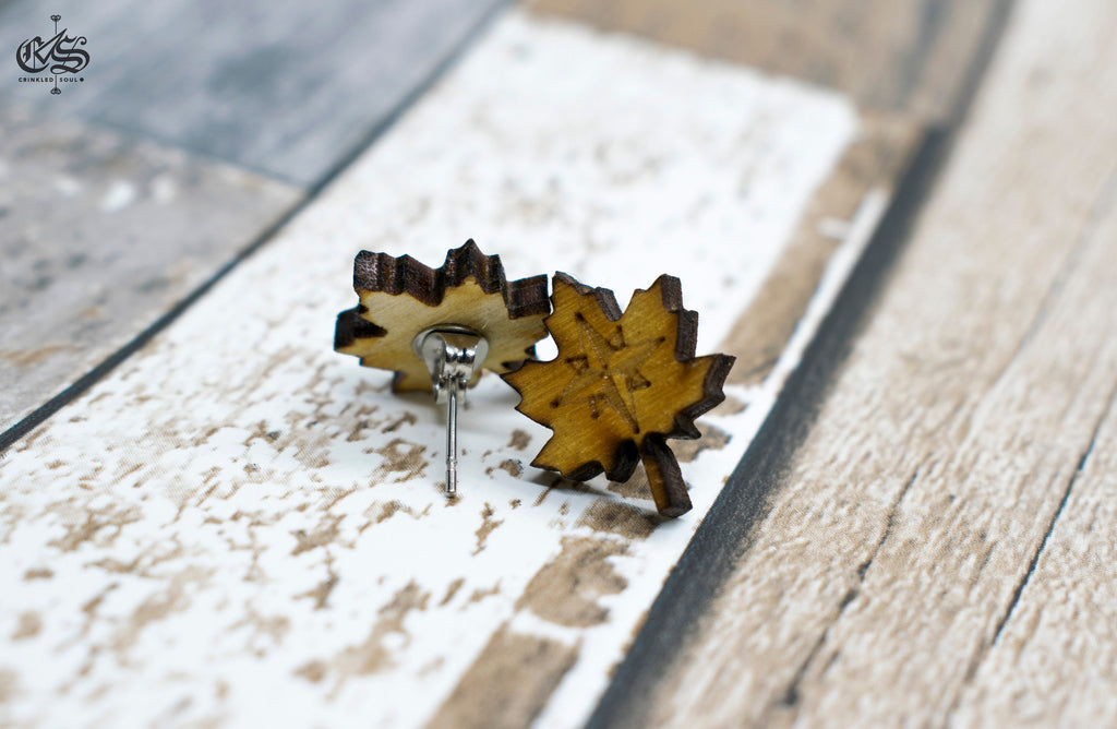 Laser Cut Wooden Leaf Earrings: Nature Inspired Studs