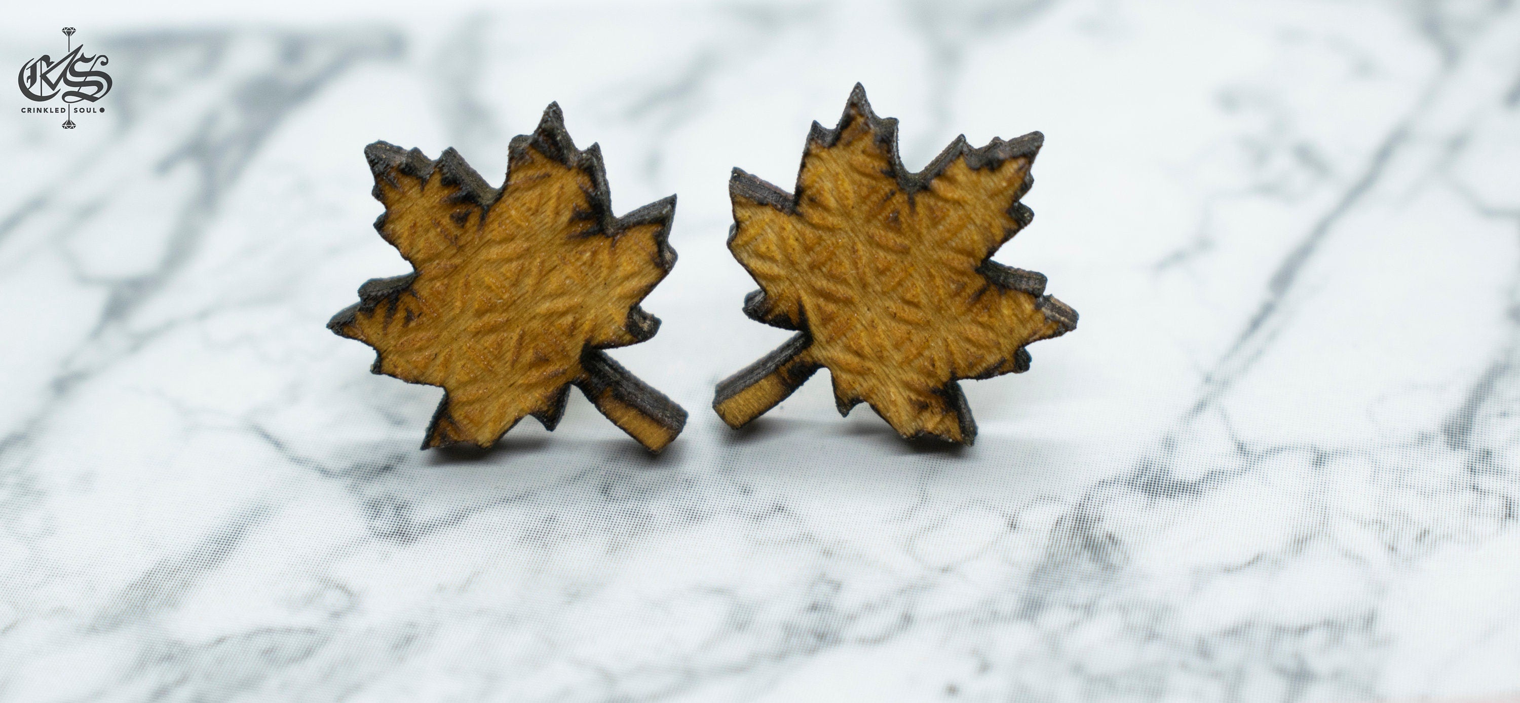 Geometric Leaf Earrings: Laser Cut Wood Studs