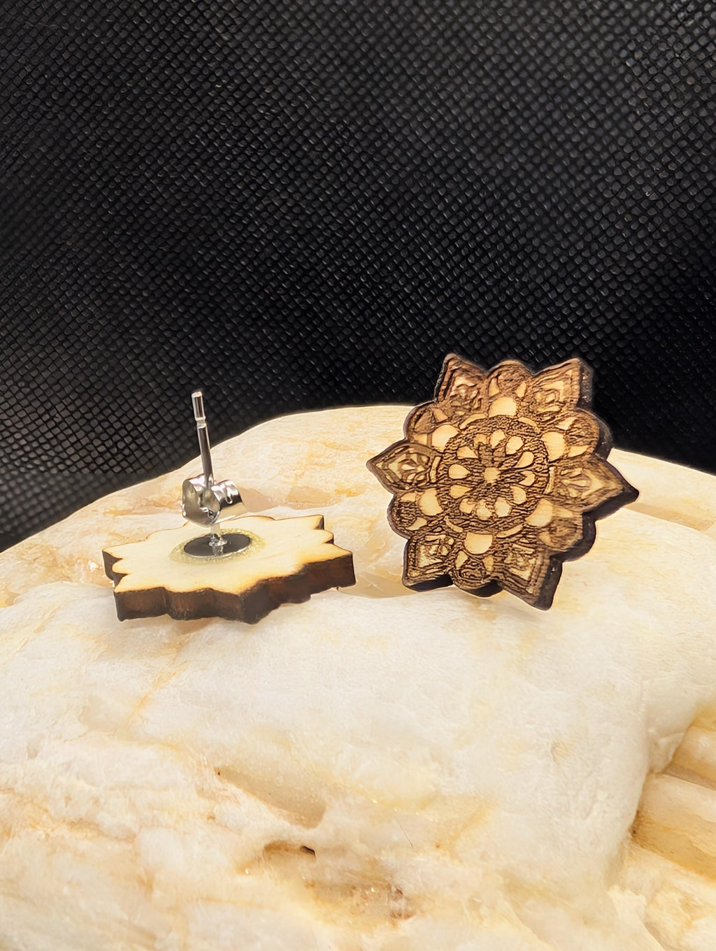 Laser Cut Wooden Mandala Stud Earrings: Spiritual Jewellery Gift