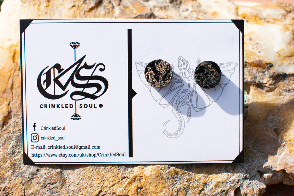 Abstract Wooden Stud Earrings: Metallic Bronze, Gold, Silver