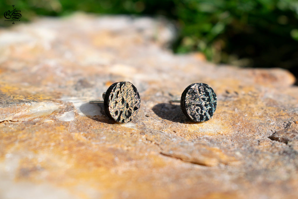 Abstract Wooden Stud Earrings: Metallic Bronze, Gold, Silver