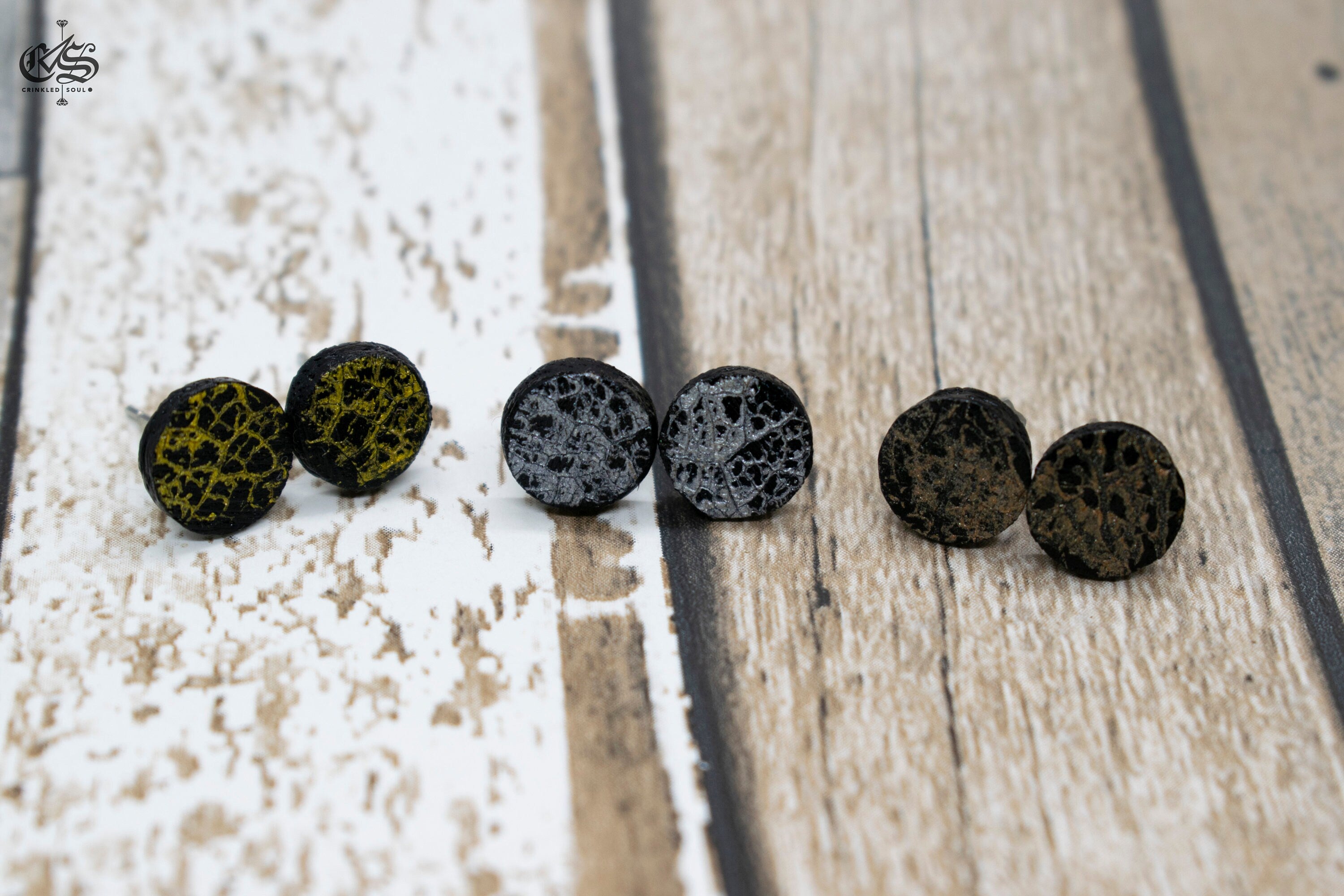 Abstract Wooden Stud Earrings: Metallic Bronze, Gold, Silver