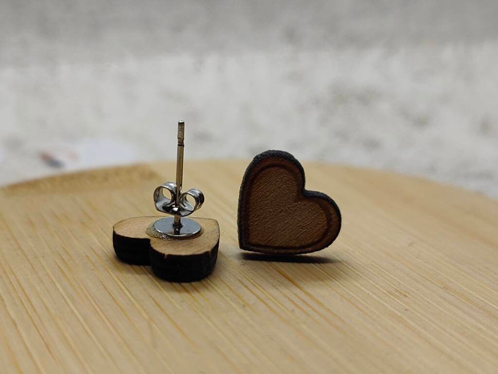 Spruce Wood Heart Stud Earrings: Minimalist Jewellery