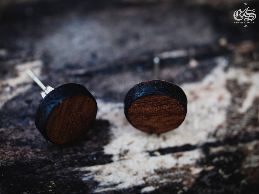 Mahogany Stud Earrings: Laser Cut Wooden Jewelry (10mm)