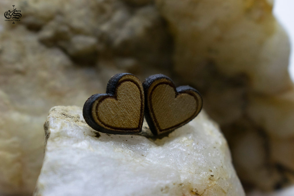Spruce Wood Heart Stud Earrings: Minimalist Jewellery