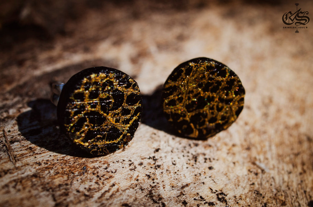 Abstract Wooden Stud Earrings: Metallic Bronze, Gold, Silver