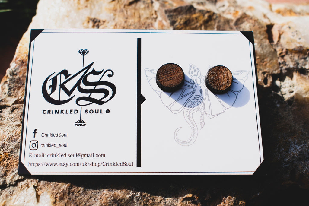 Mahogany Stud Earrings: Laser Cut Wooden Jewelry (10mm)