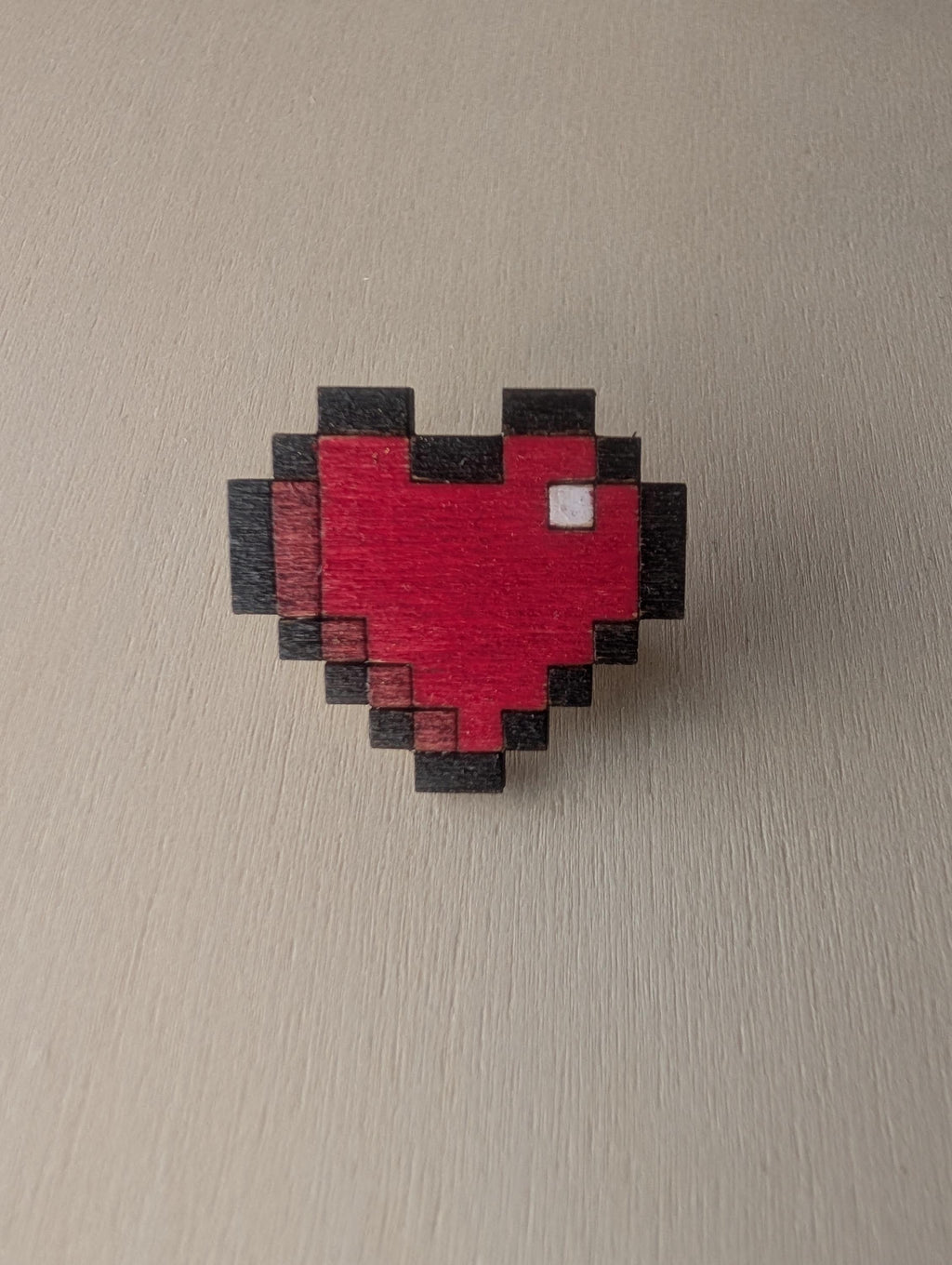 Wooden Pixel Heart Pin Badge: Retro Gamer Gift