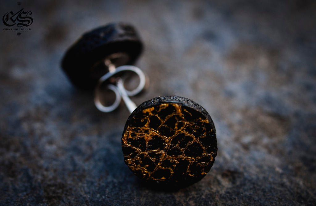Abstract Wooden Stud Earrings: Metallic Bronze, Gold, Silver