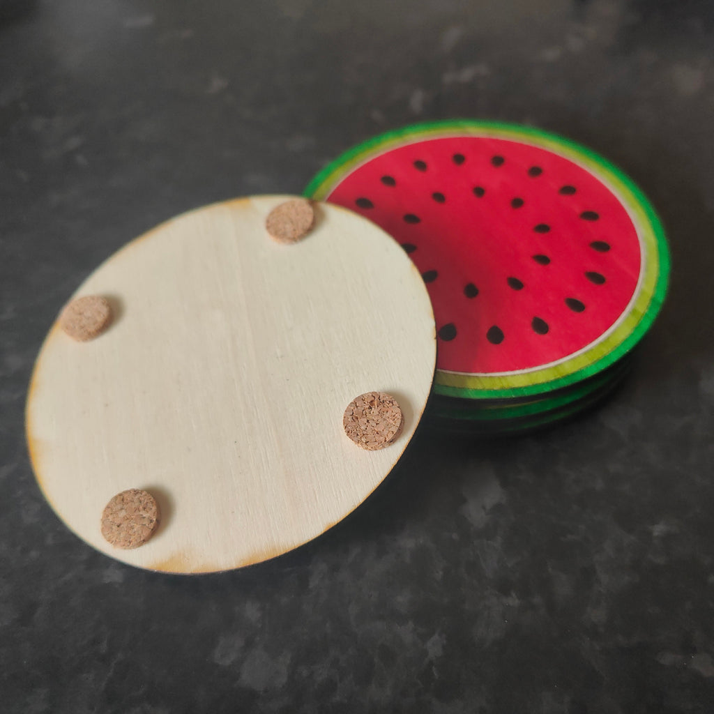Wooden Watermelon Coasters: Summer Fruit Coasters, Set of 4