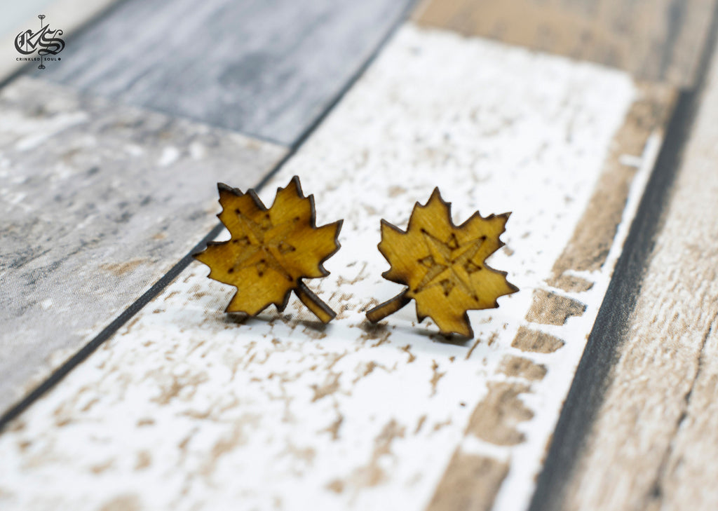 Laser Cut Wooden Leaf Earrings: Nature Inspired Studs