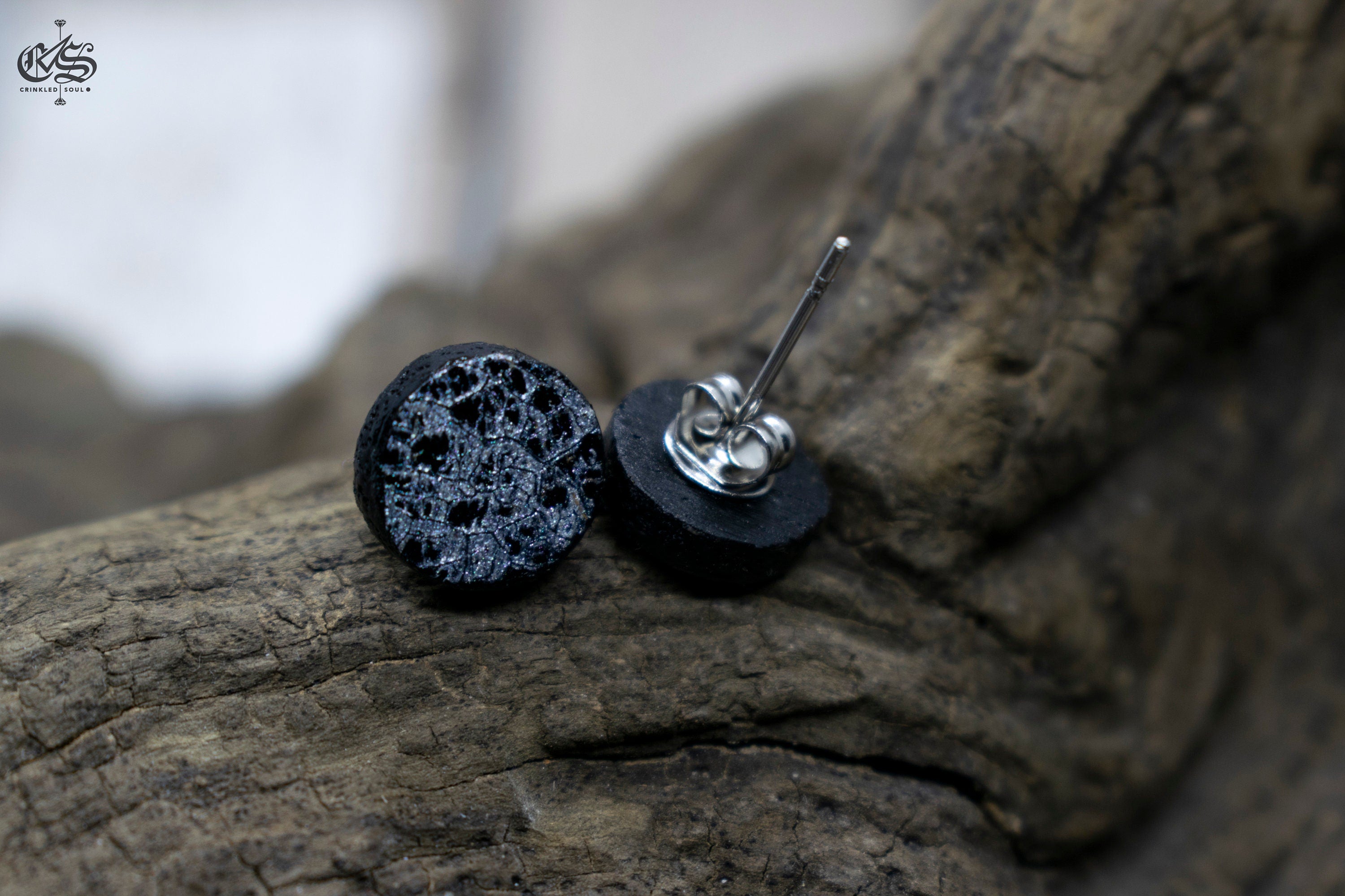 Abstract Wooden Stud Earrings: Metallic Bronze, Gold, Silver