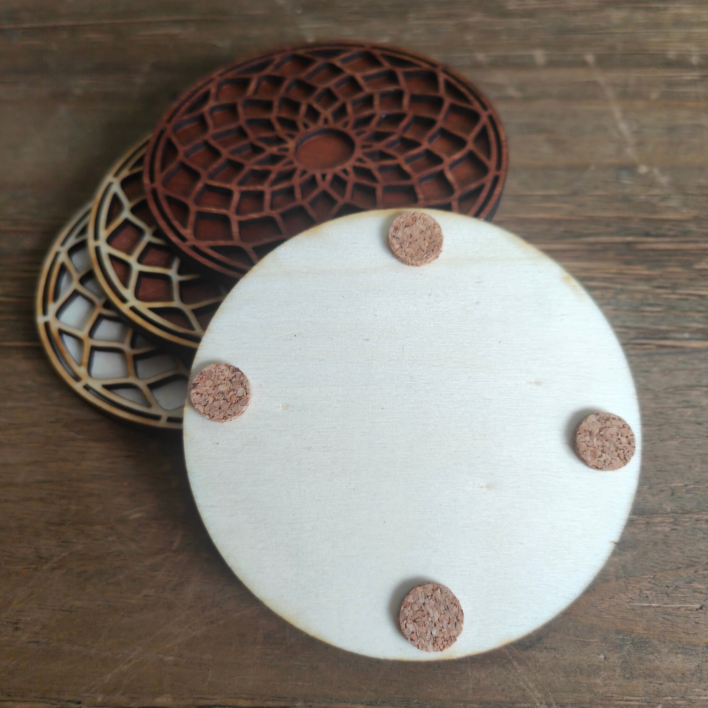 Geometric Mandala Wooden Coasters: Spiritual Home Decor, Set of 4