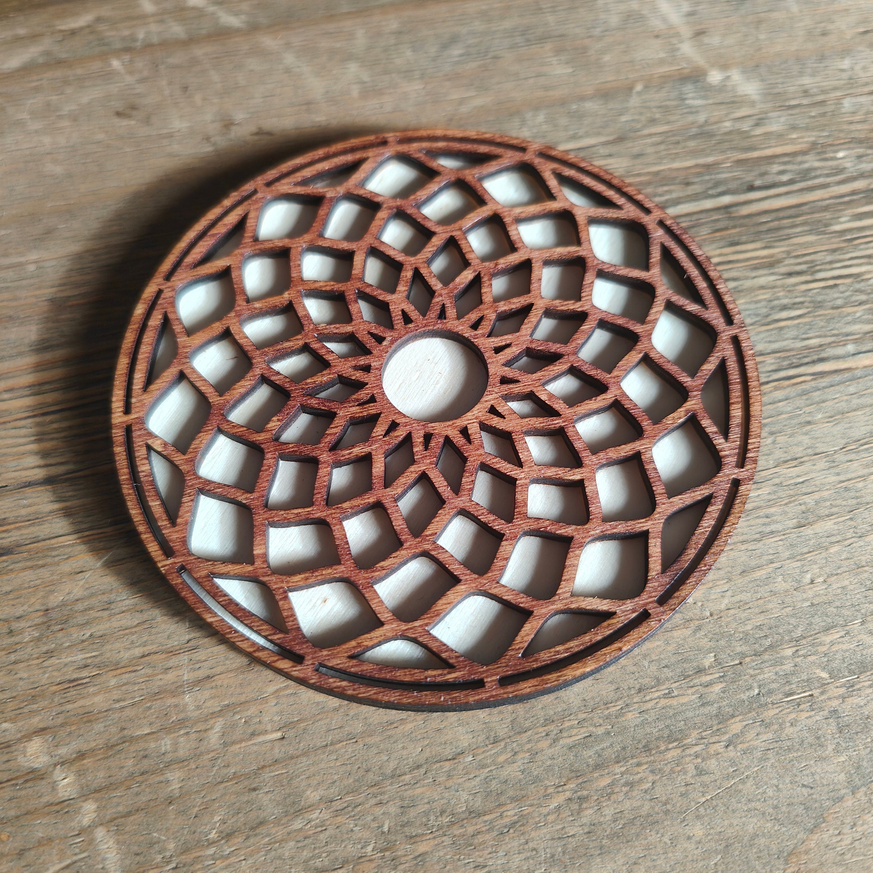 Geometric Mandala Wooden Coasters: Spiritual Home Decor, Set of 4