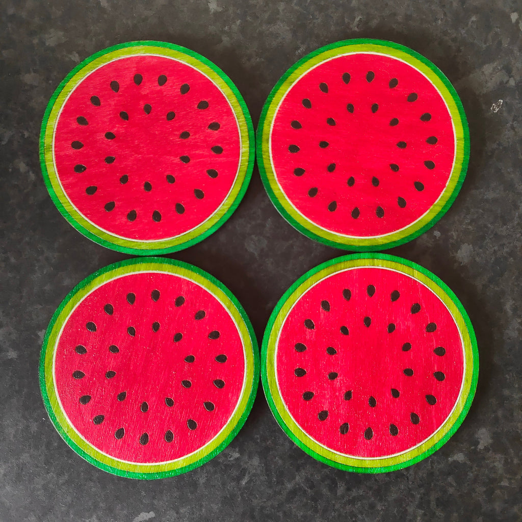 Wooden Watermelon Coasters: Summer Fruit Coasters, Set of 4