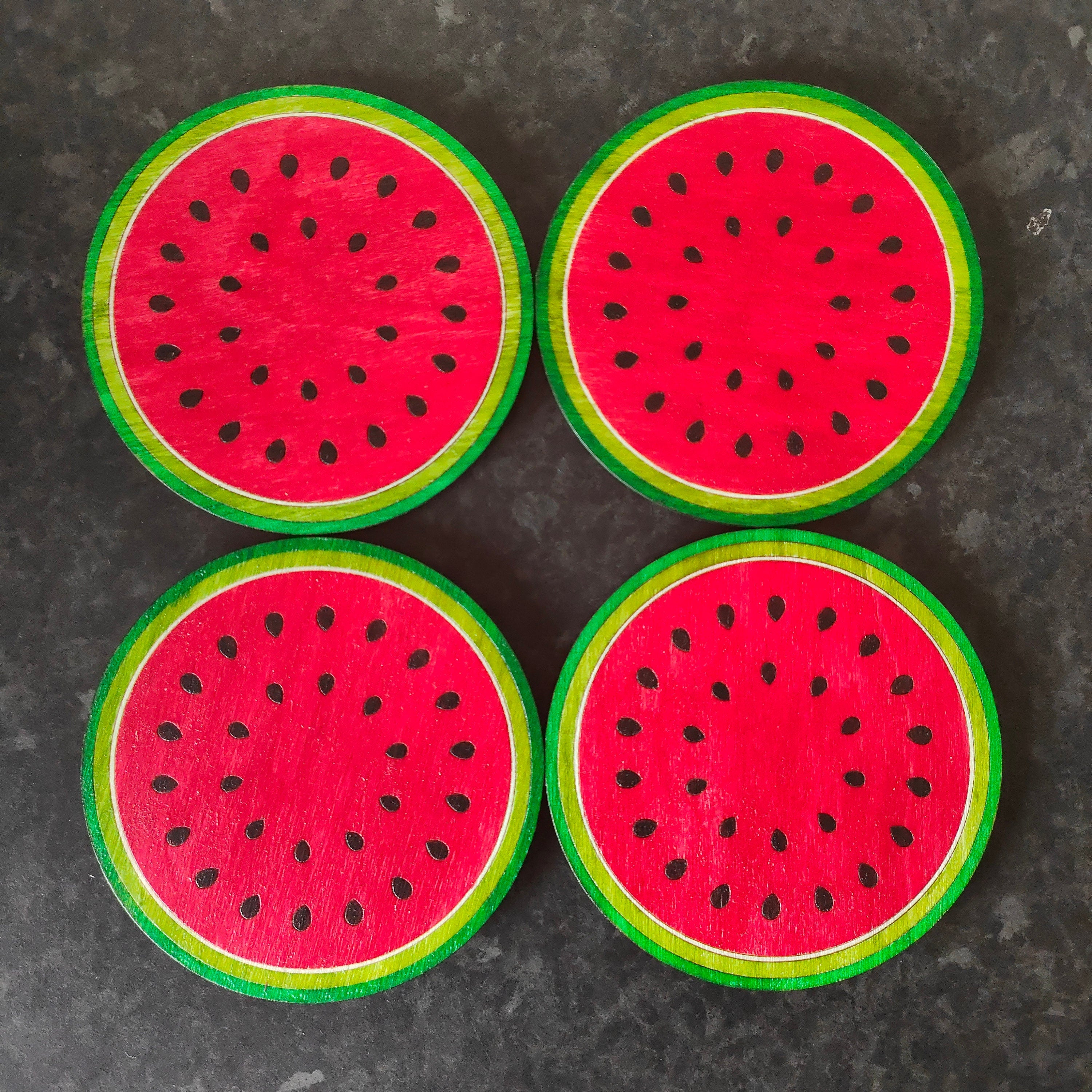 Wooden Watermelon Coasters: Summer Fruit Coasters, Set of 4