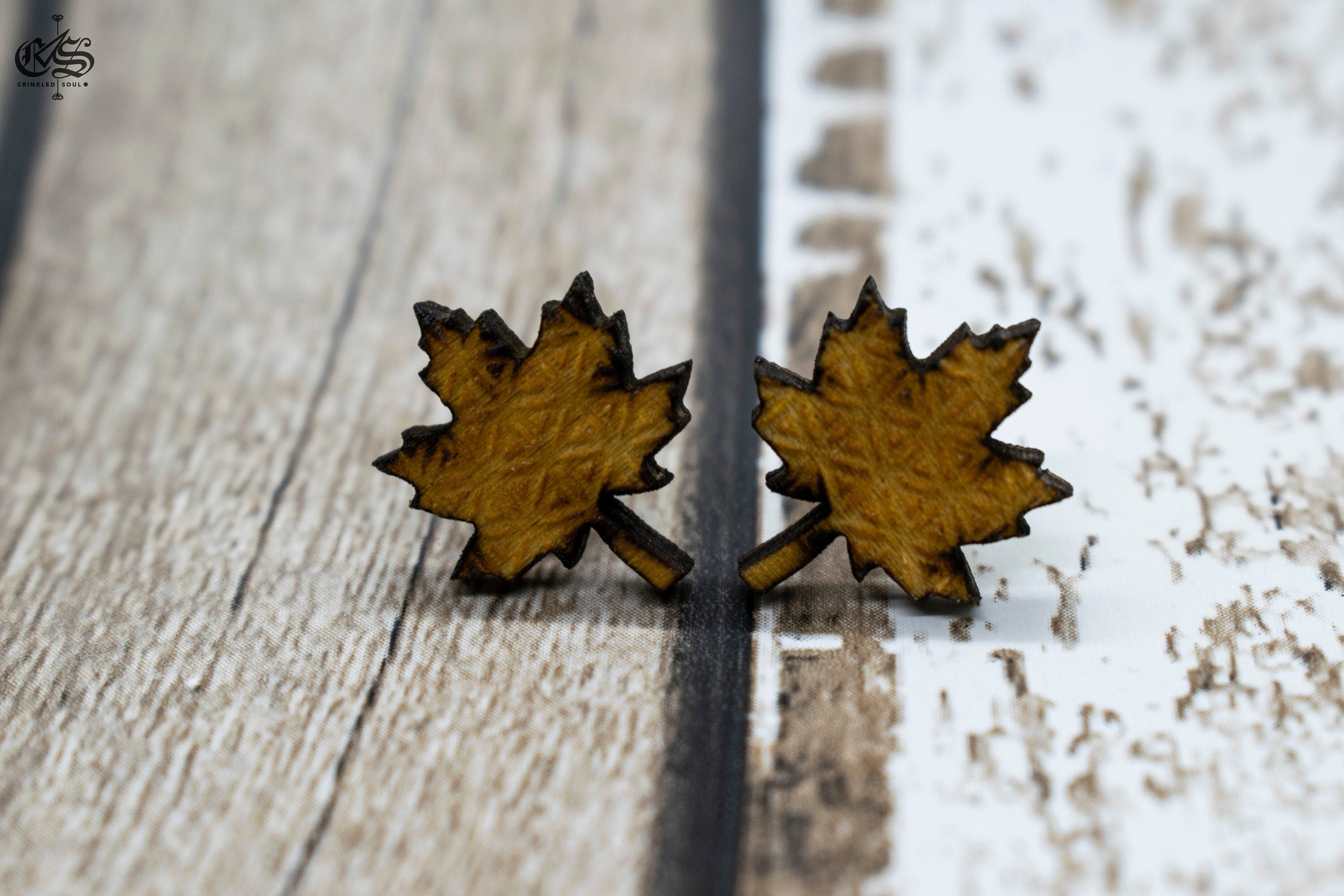 Geometric Leaf Earrings: Laser Cut Wood Studs