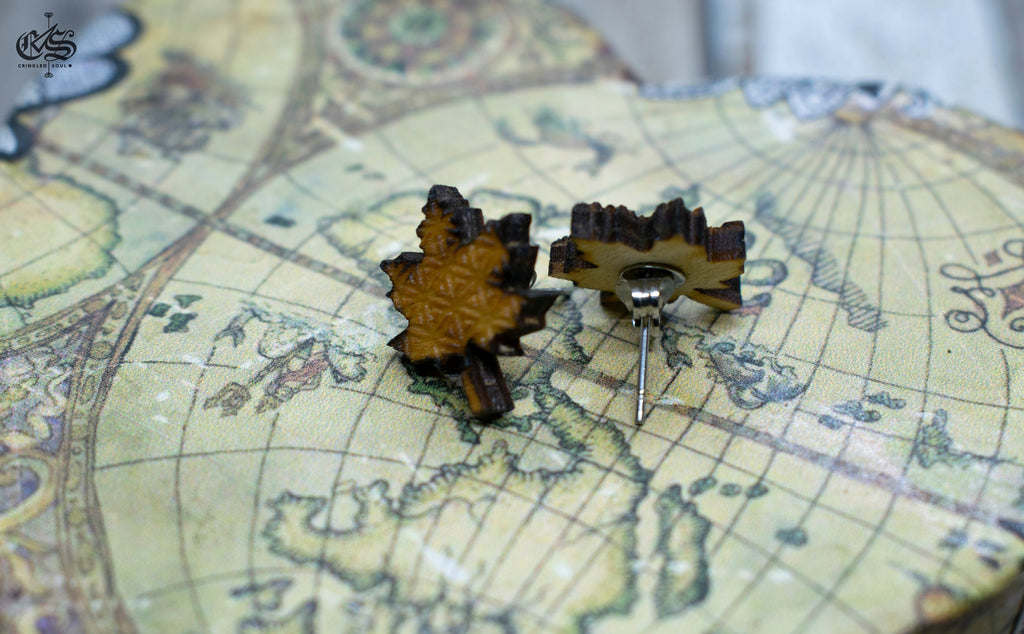 Geometric Leaf Earrings: Laser Cut Wood Studs