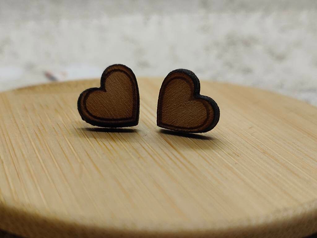 Spruce Wood Heart Stud Earrings: Minimalist Jewellery