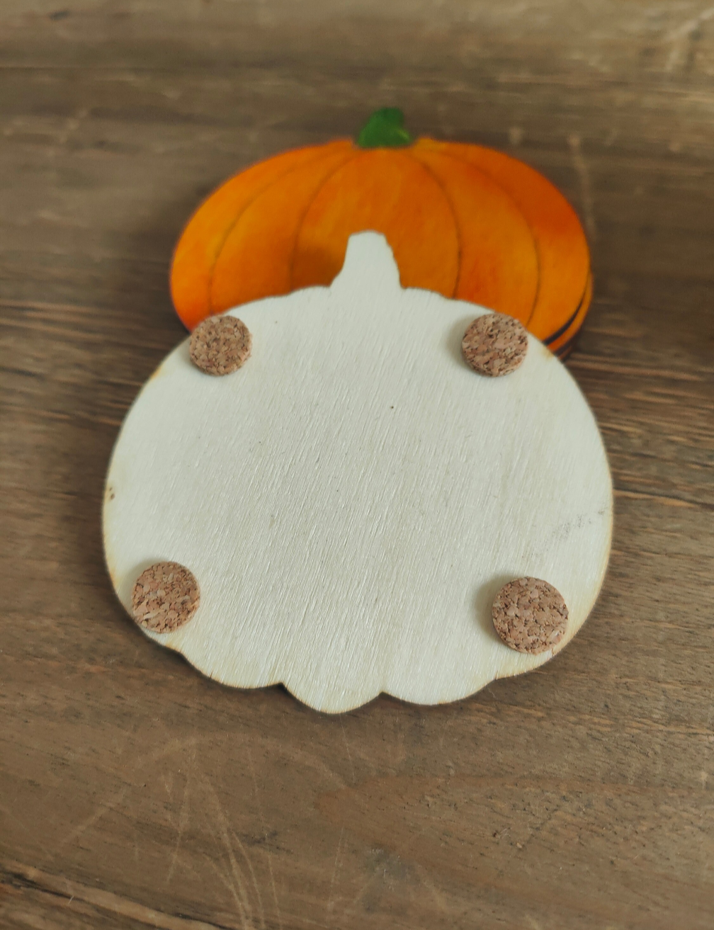 Wooden Pumpkin Coasters, Autumn Halloween Decor, Set of 4