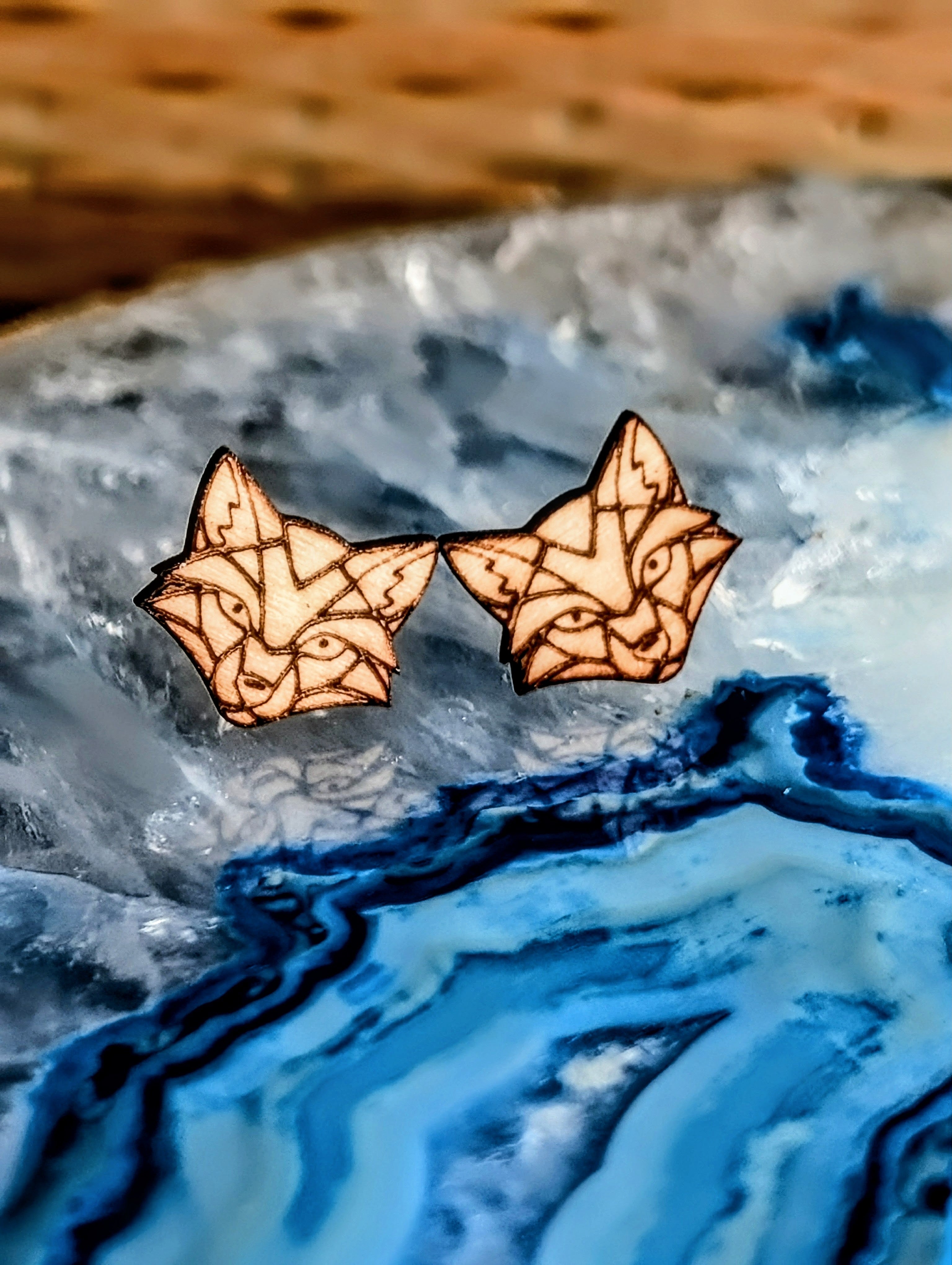 Geometric fox stud earrings