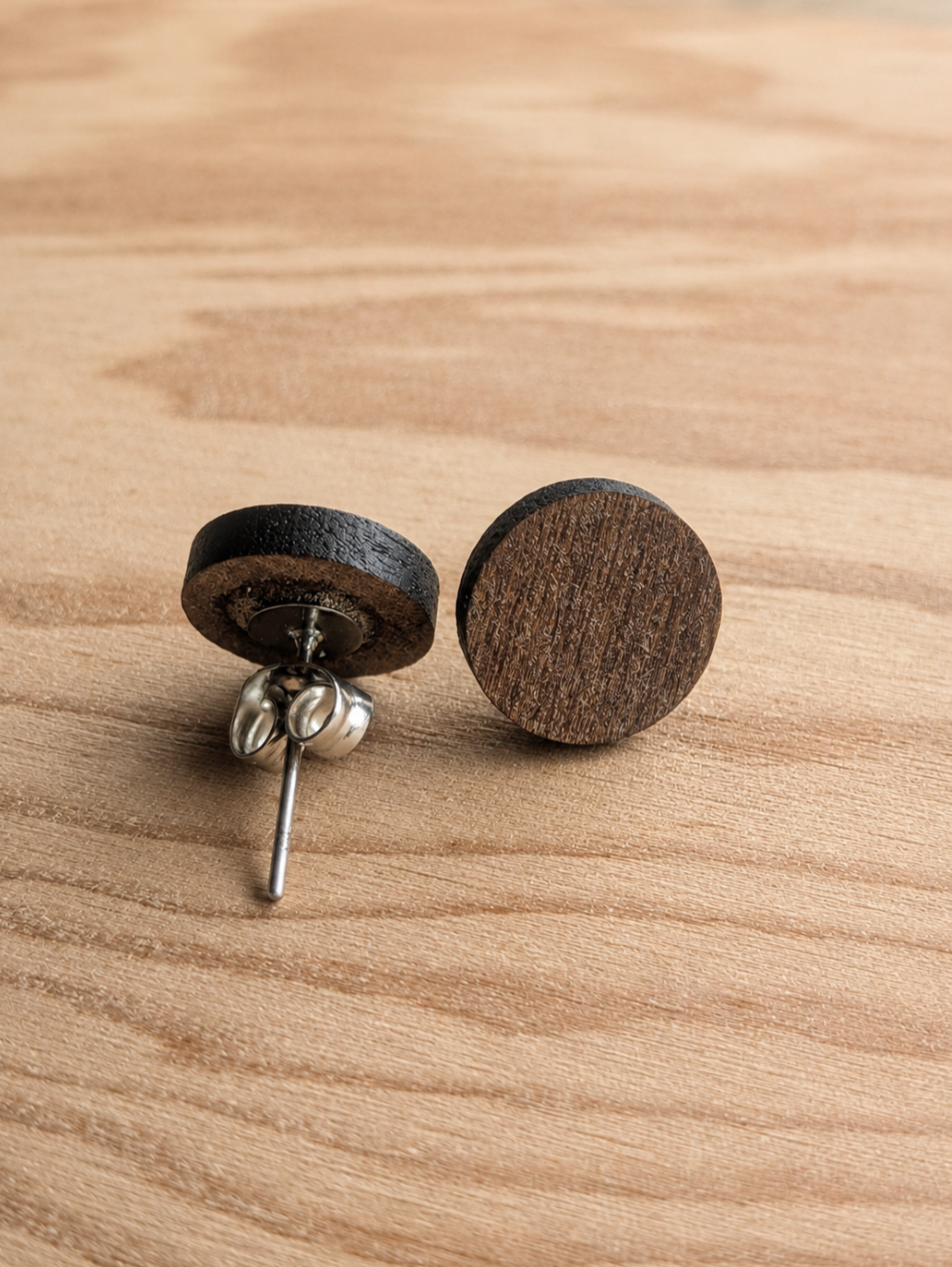 Walnut Wood Studs: Laser Cut Wooden Earrings (10mm)