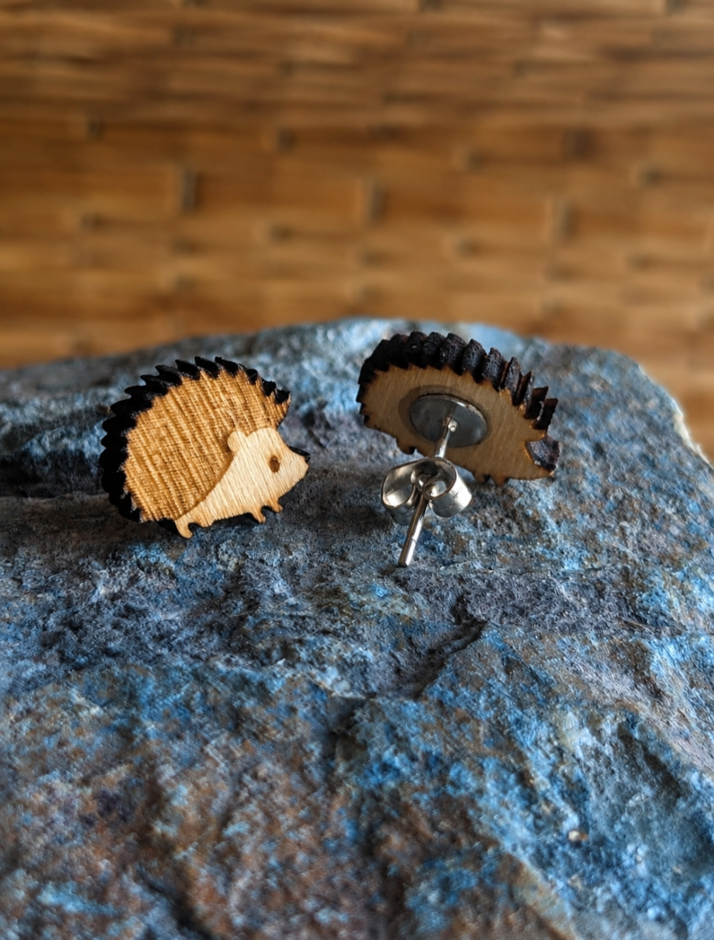Wooden Hedgehog Stud Earrings, Wildlife Jewellery