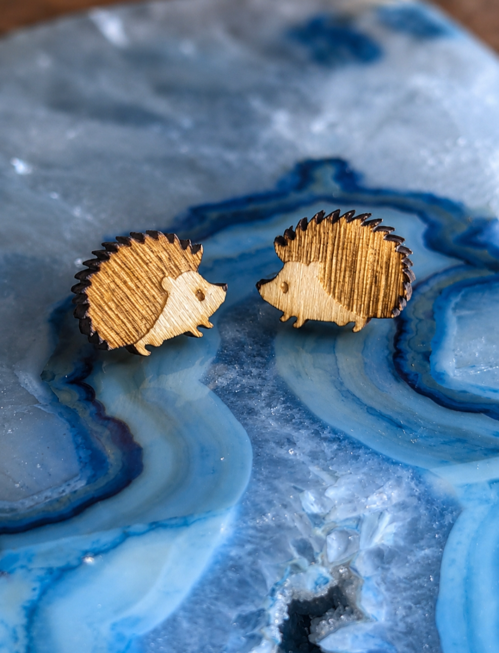 Wooden Hedgehog Stud Earrings, Wildlife Jewellery