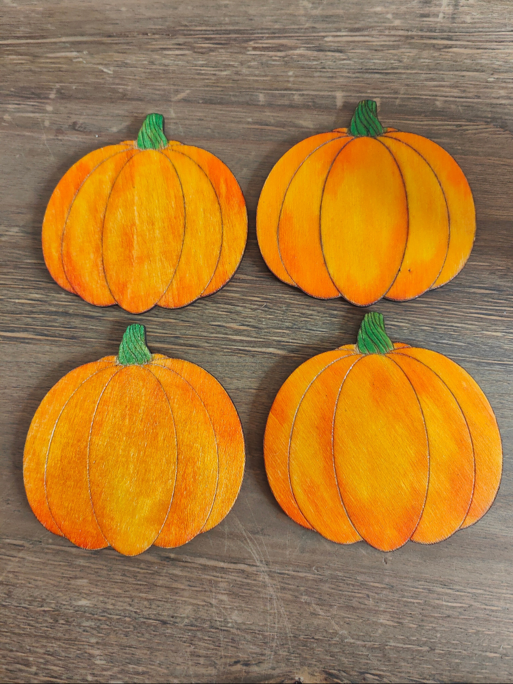 Wooden Pumpkin Coasters, Autumn Halloween Decor, Set of 4