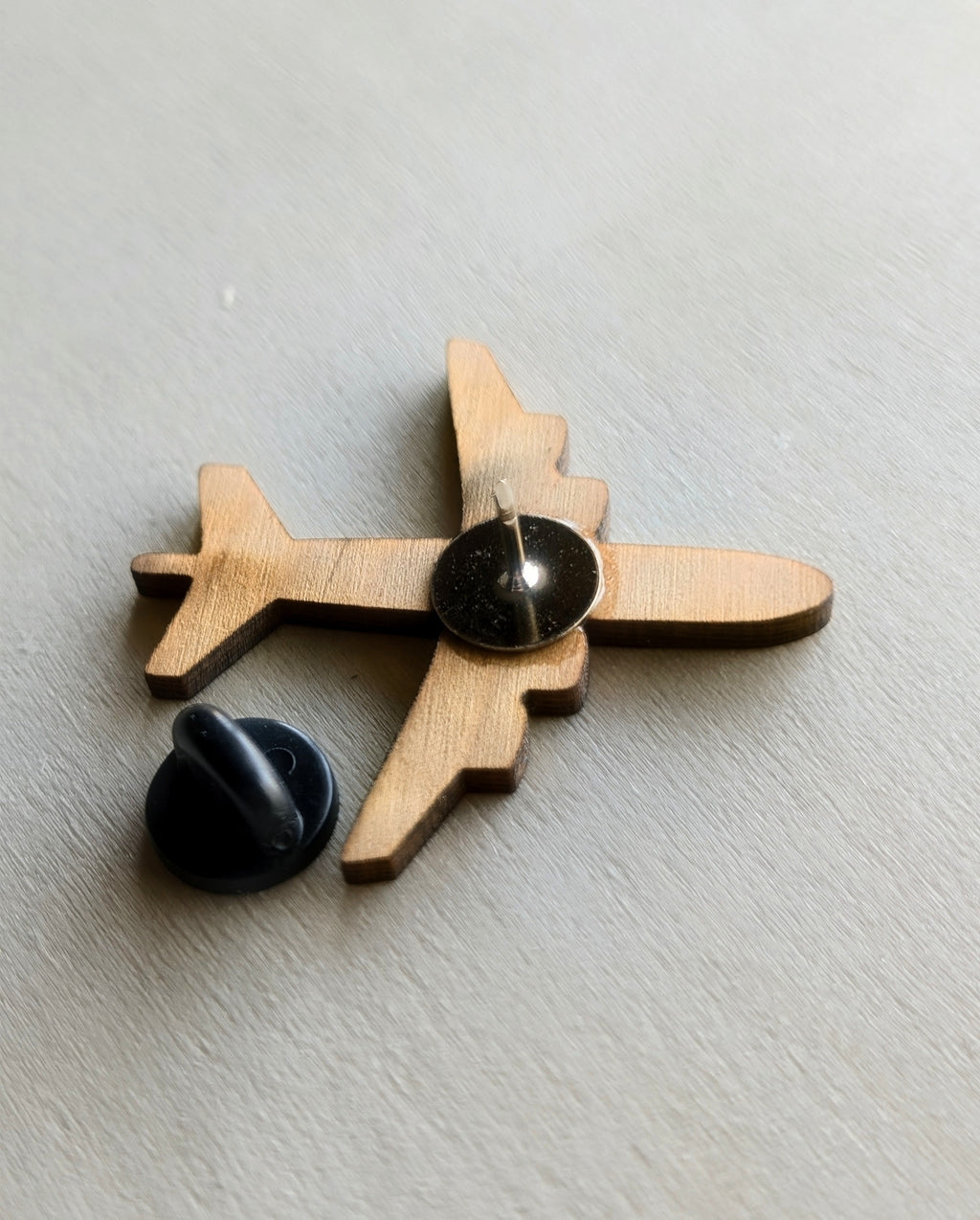 Wooden Airplane Pin Badge