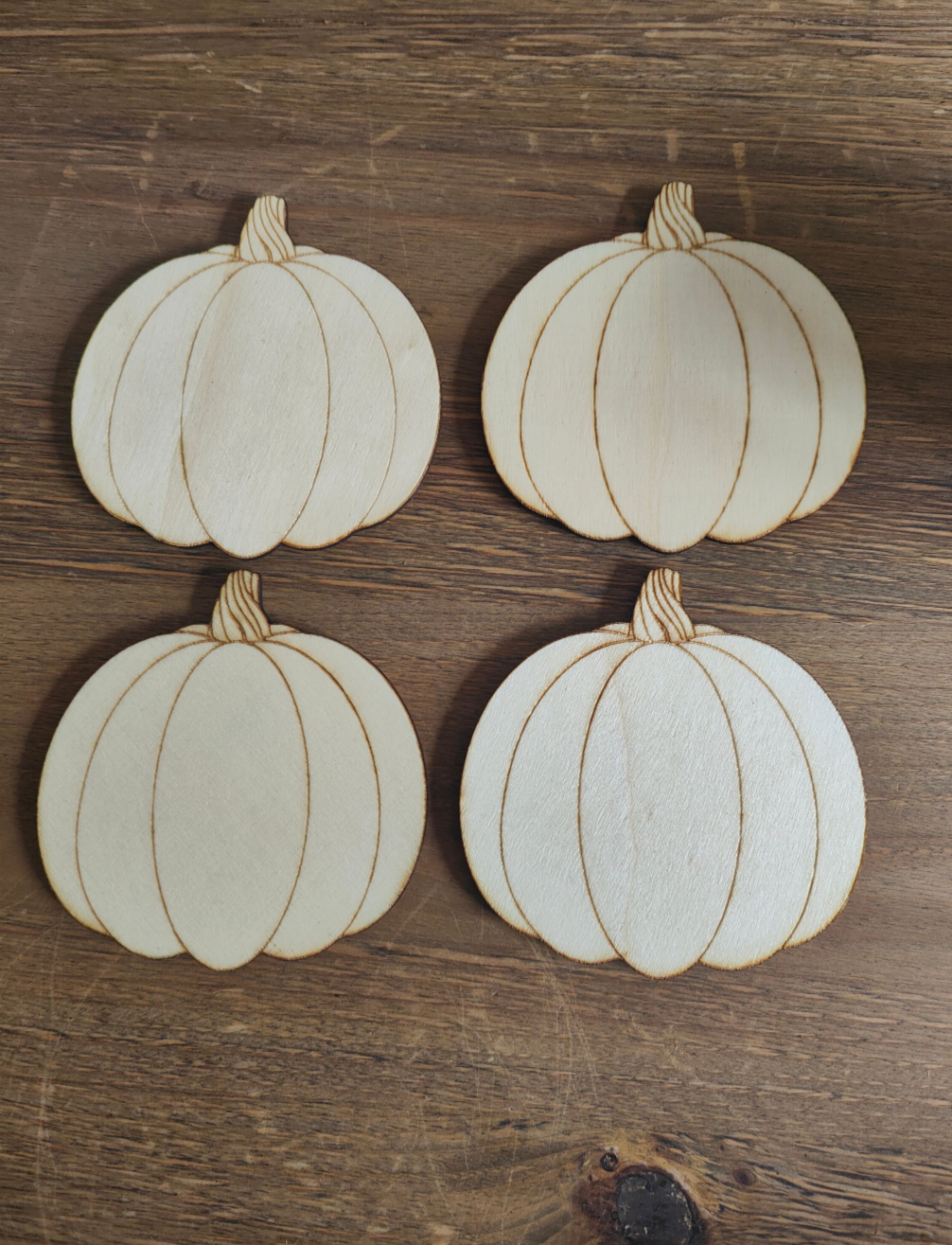 Wooden Pumpkin Coasters, Autumn Halloween Decor, Set of 4