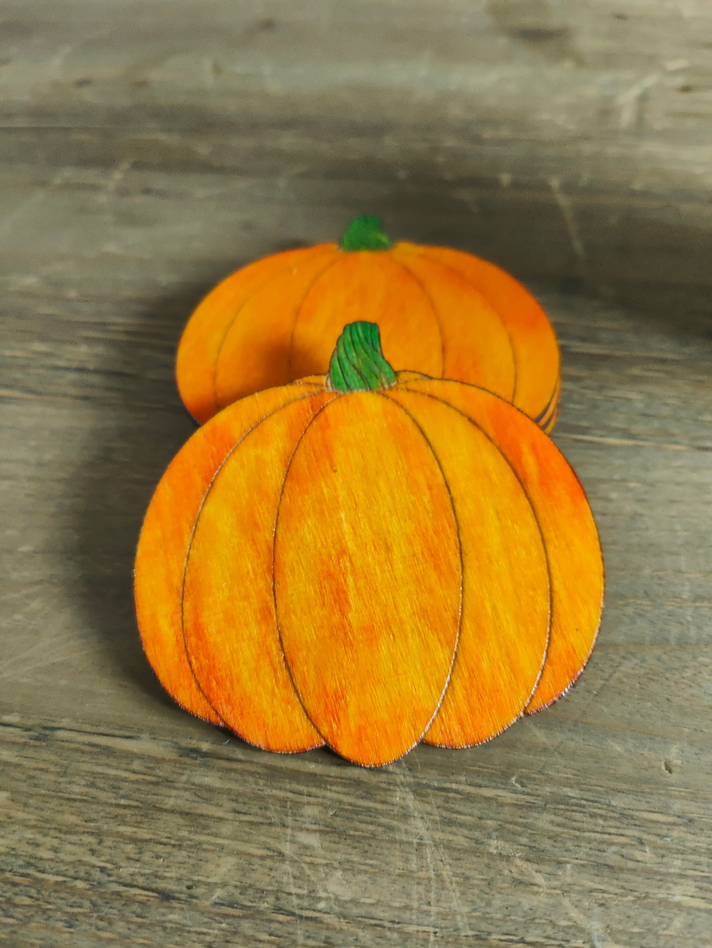 Wooden Pumpkin Coasters, Autumn Halloween Decor, Set of 4