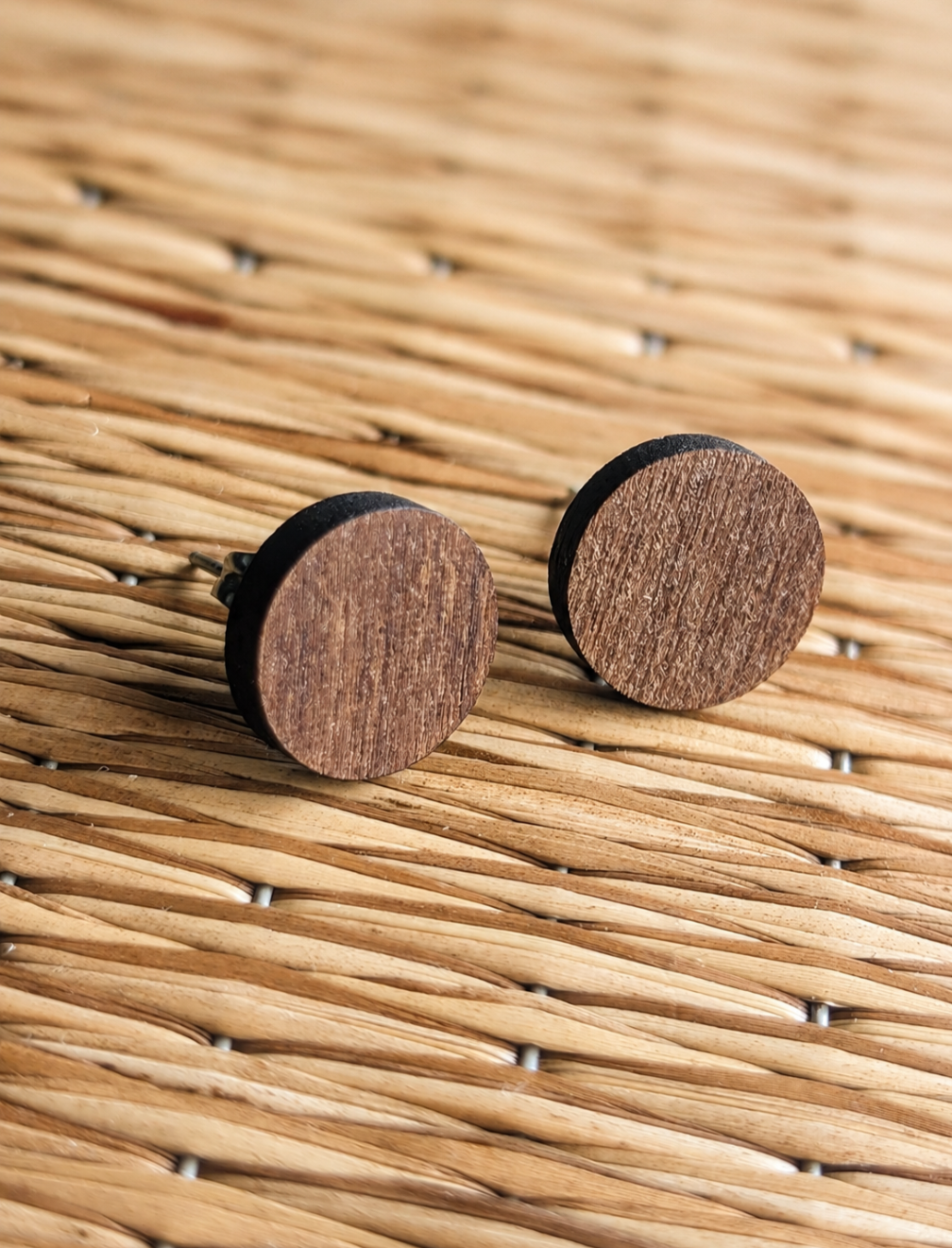 Walnut Wood Studs: Laser Cut Wooden Earrings (10mm)